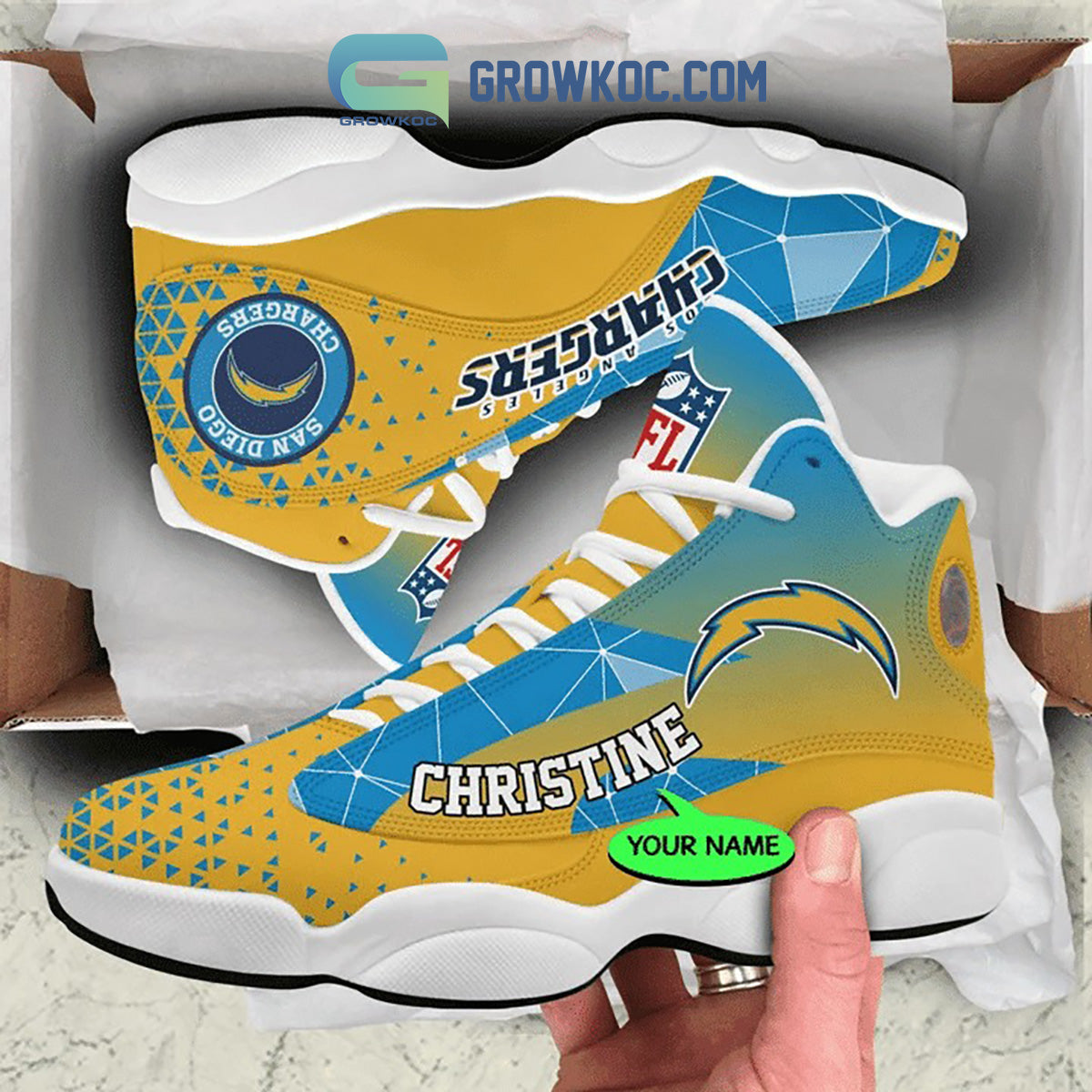 Ideafootwear Los Angeles Chargers AJ13 Sneakers Shoes For Men And Women 5