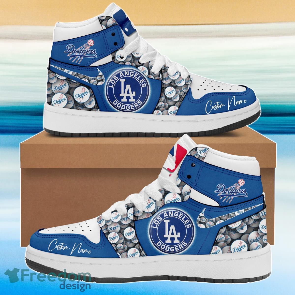 Ideafootwear Los Angeles Dodgers AJ1 High Sneakers Shoes For Men And Women 9