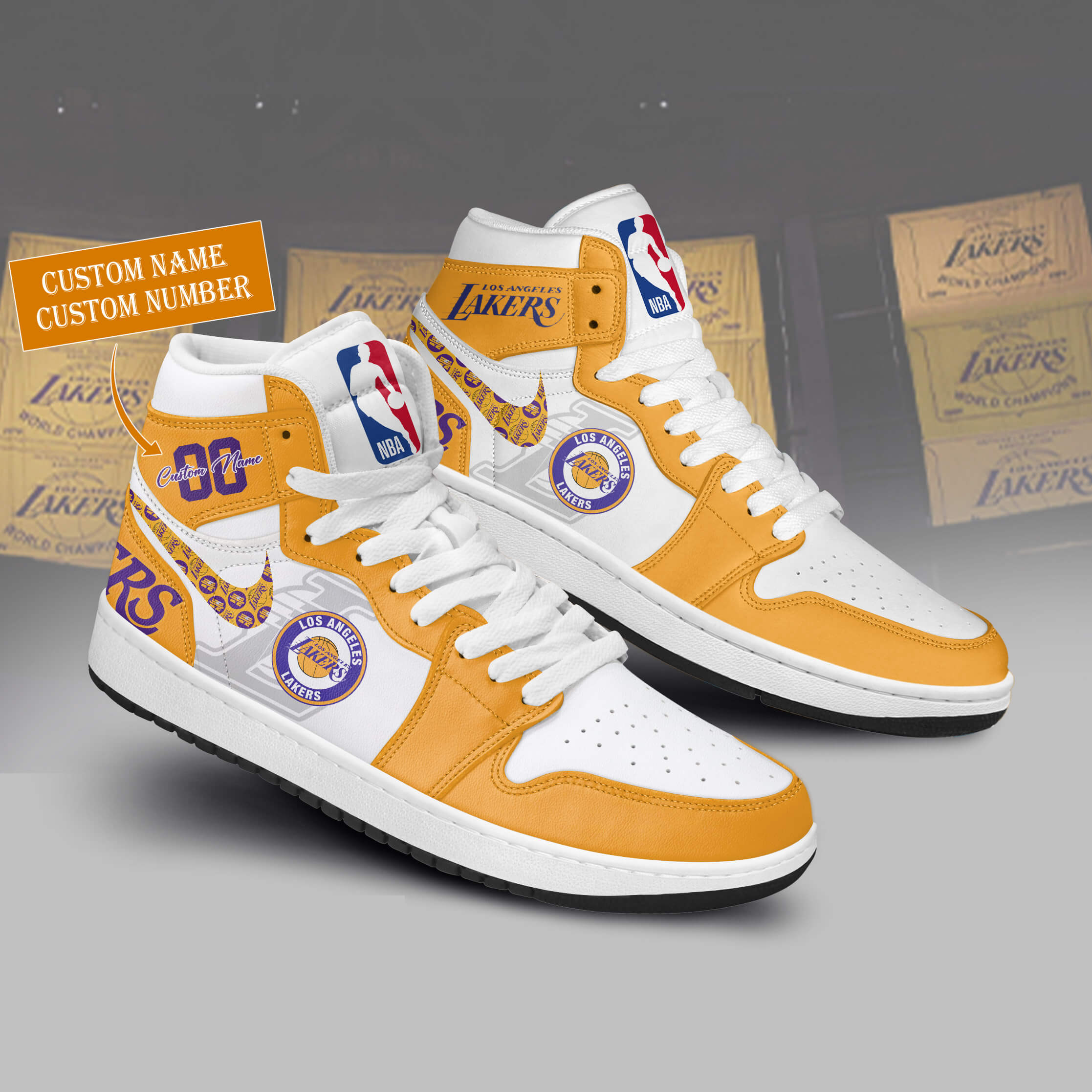 Ideafootwear Los Angeles Lakers AJ1 High Sneakers Shoes For Men And Women 1