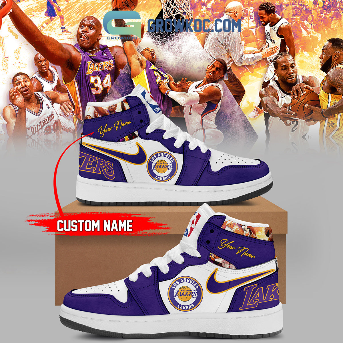 Ideafootwear Los Angeles Lakers AJ1 High Sneakers Shoes For Men And Women 2
