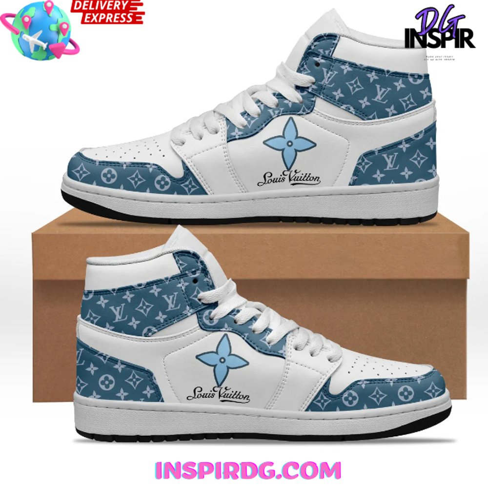 Ideafootwear Louis Vuitton Blue Star AJ1 High Sneakers Shoes For Men And Women 1
