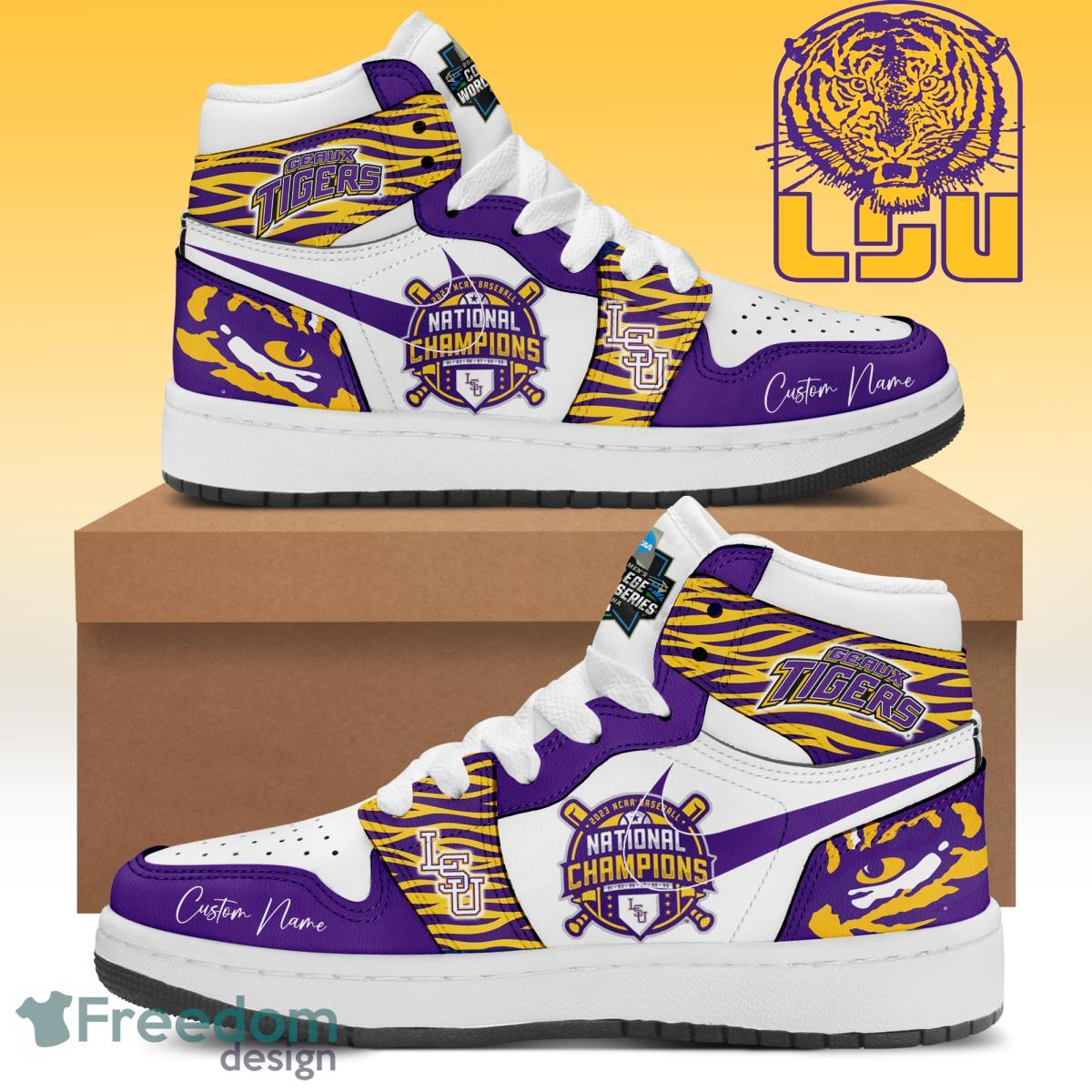 Ideafootwear LSU Tigers AJ1 High Sneakers Shoes For Men And Women 8