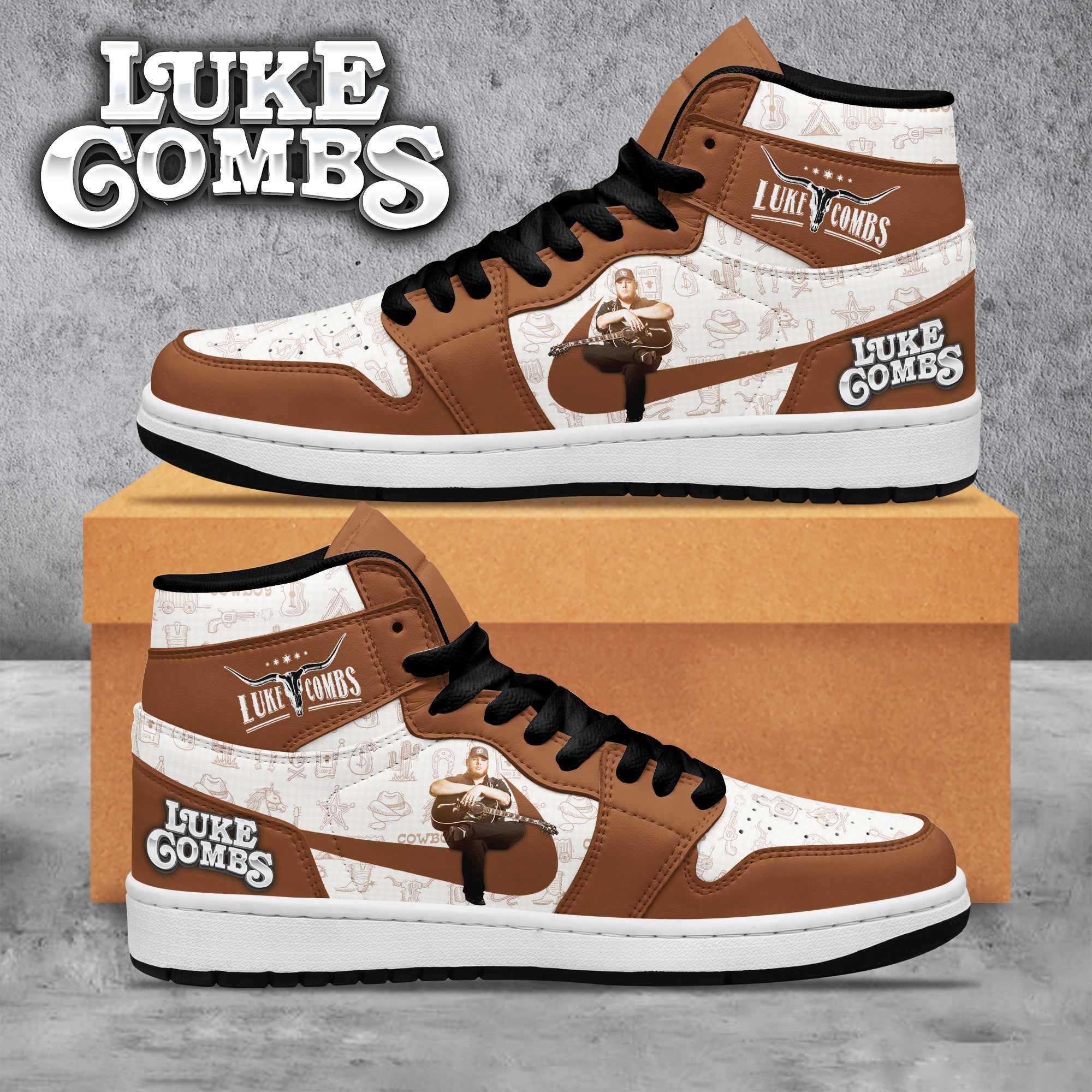 Ideafootwear Luke Combs AJ1 High Sneakers Shoes For Men And Women 2