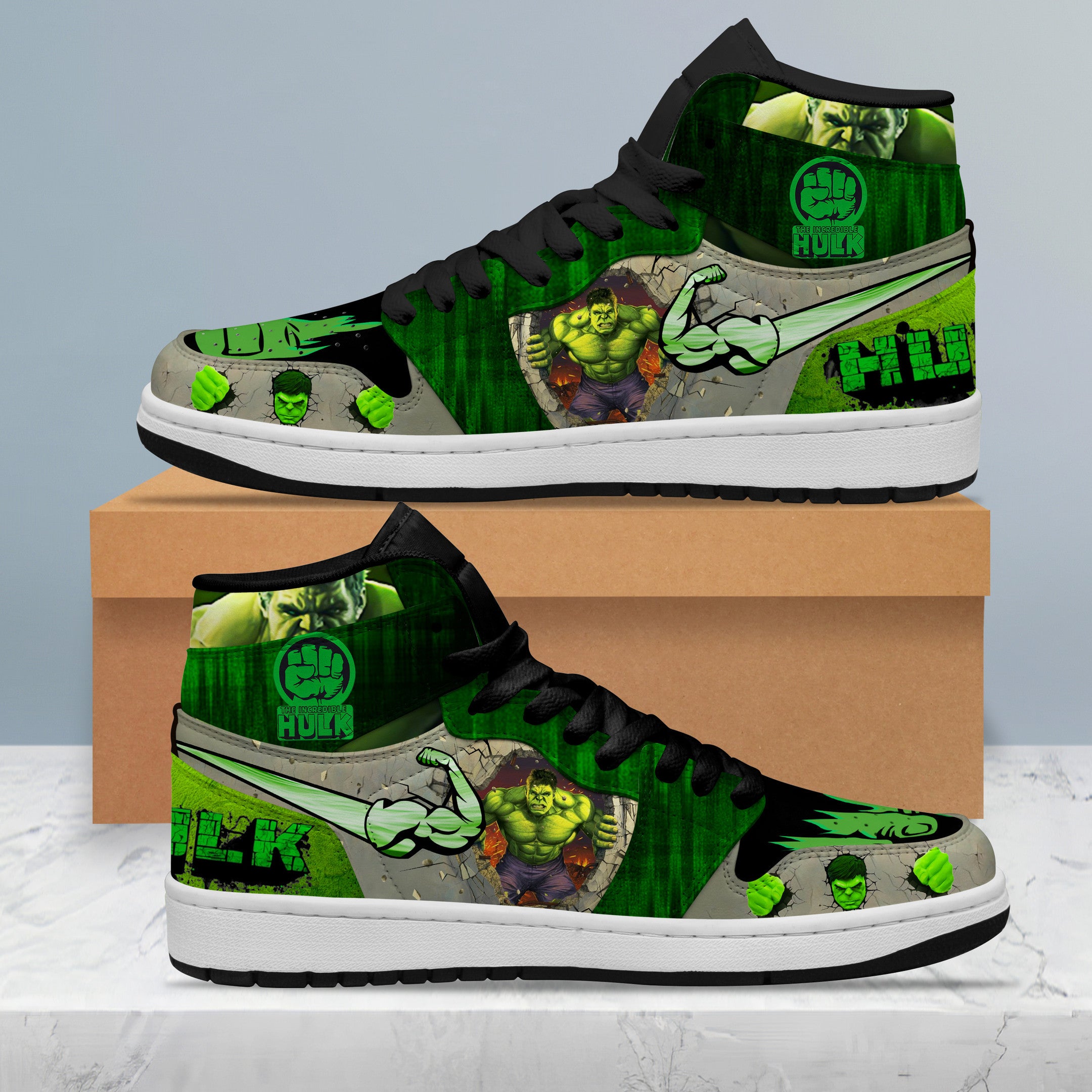 Ideafootwear Marvel Hulk AJ1 High Sneakers Shoes For Men And Women 1