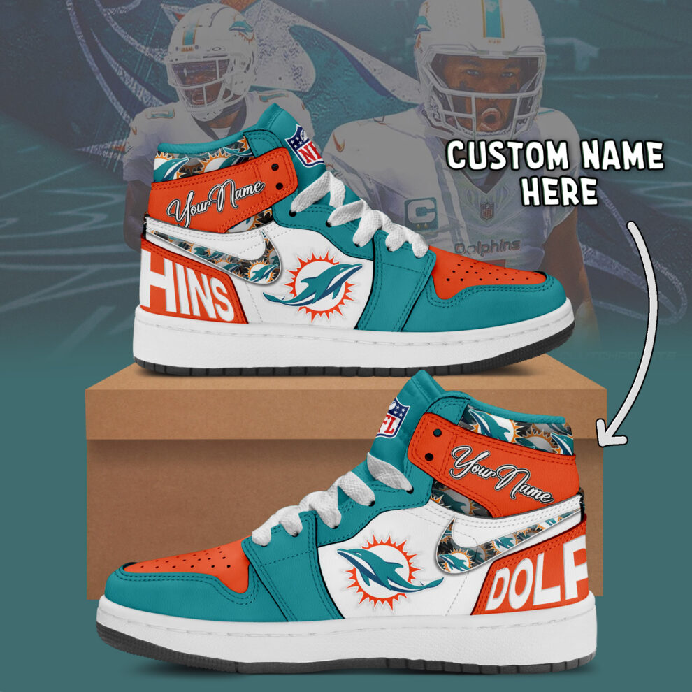 Ideafootwear Miami Dolphins AJ1 High Sneakers Shoes For Men And Women 7
