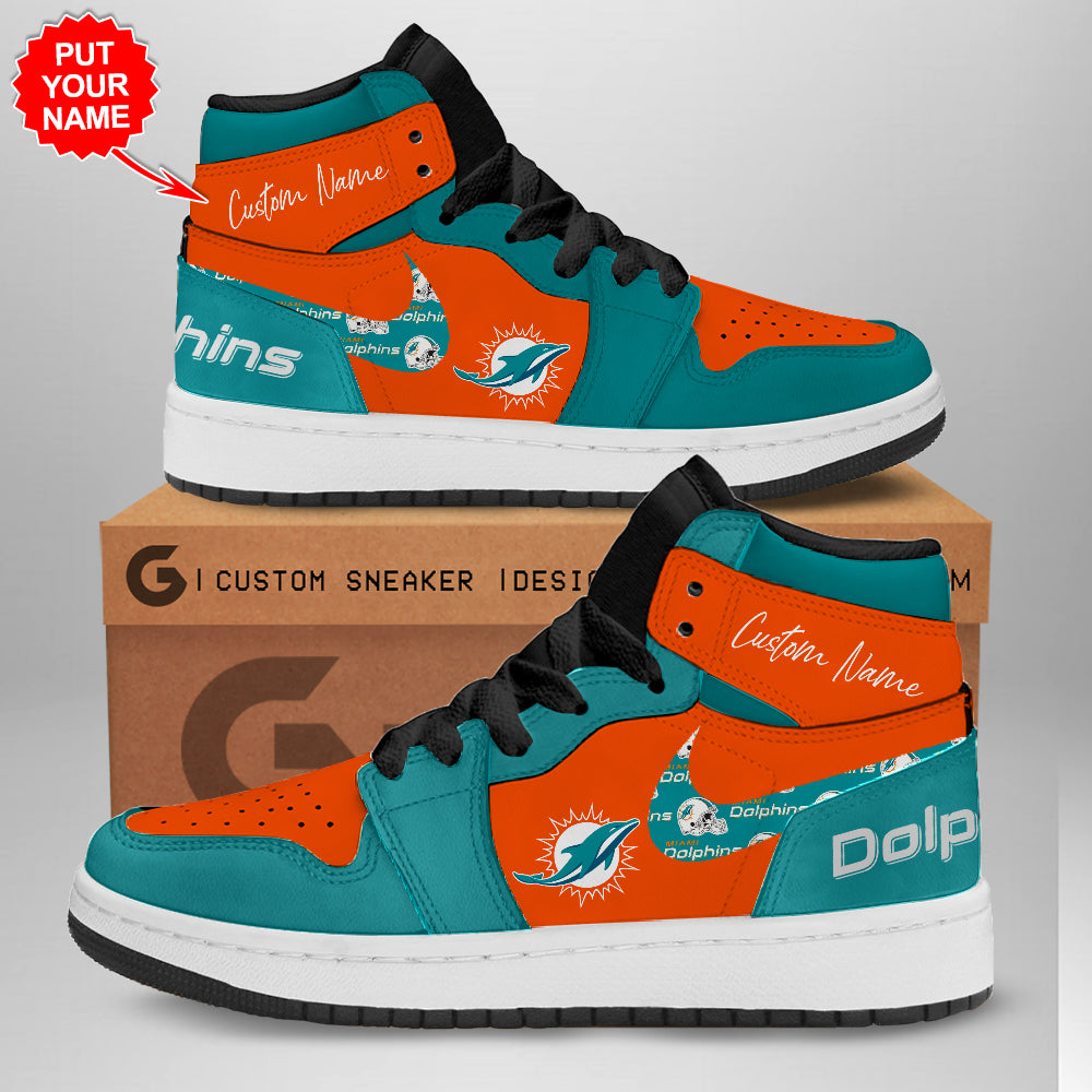 Ideafootwear Miami Dolphins AJ1 High Sneakers Shoes For Men And Women 5