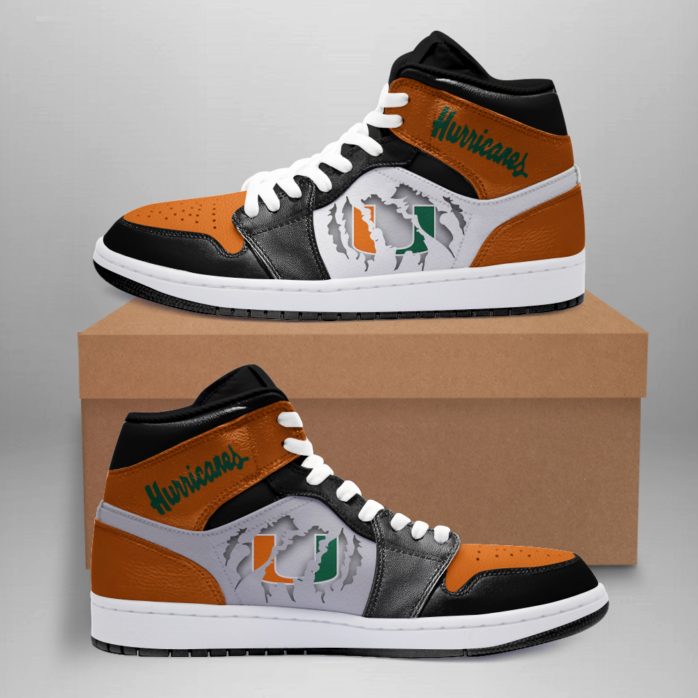 Ideafootwear Miami Hurricanes AJ1 High Sneakers Shoes For Men And Women 3