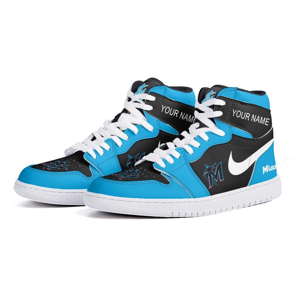 Ideafootwear Miami Marlins AJ1 High Sneakers Shoes For Men And Women 4