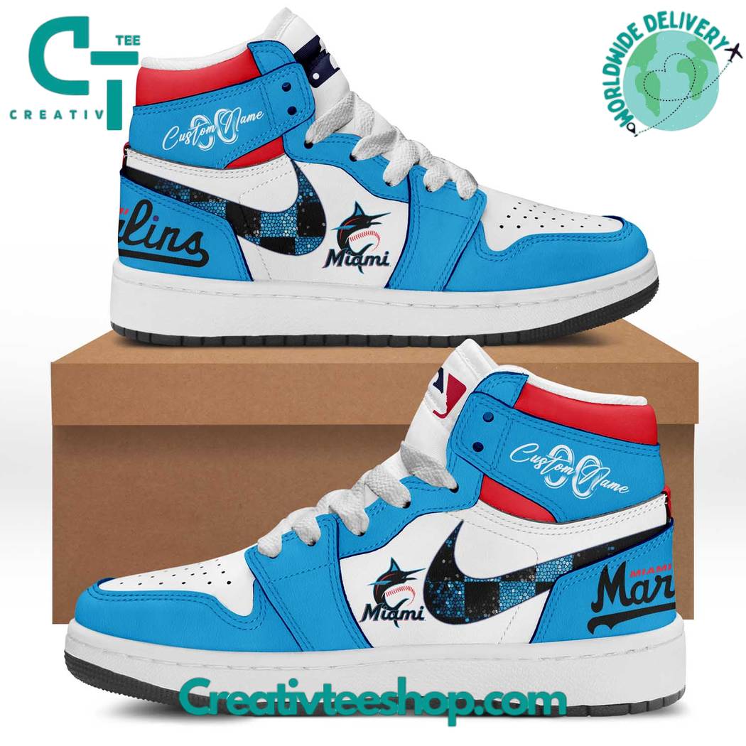 Ideafootwear Miami Marlins AJ1 High Sneakers Shoes For Men And Women 5
