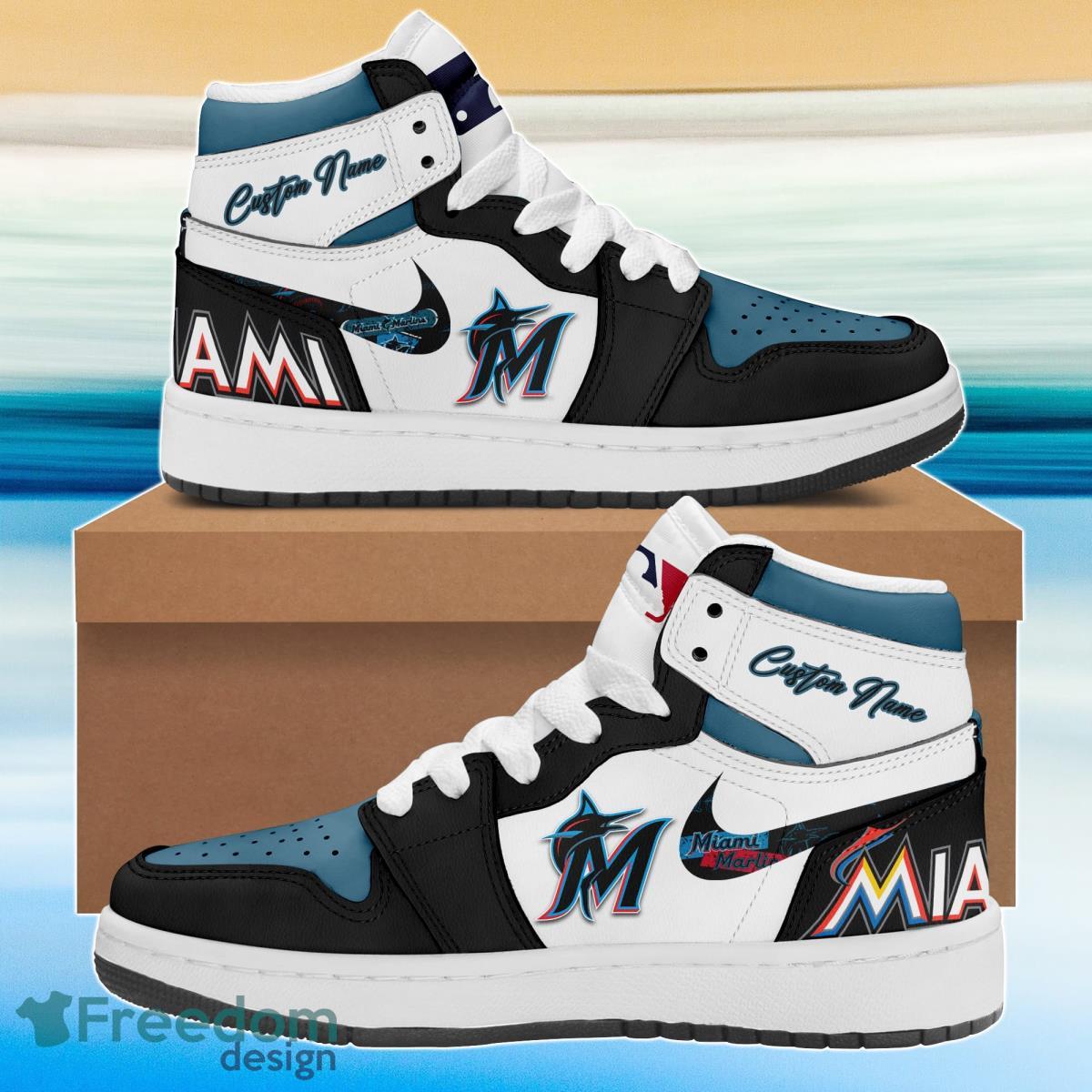 Ideafootwear Miami Marlins AJ1 High Sneakers Shoes For Men And Women 2
