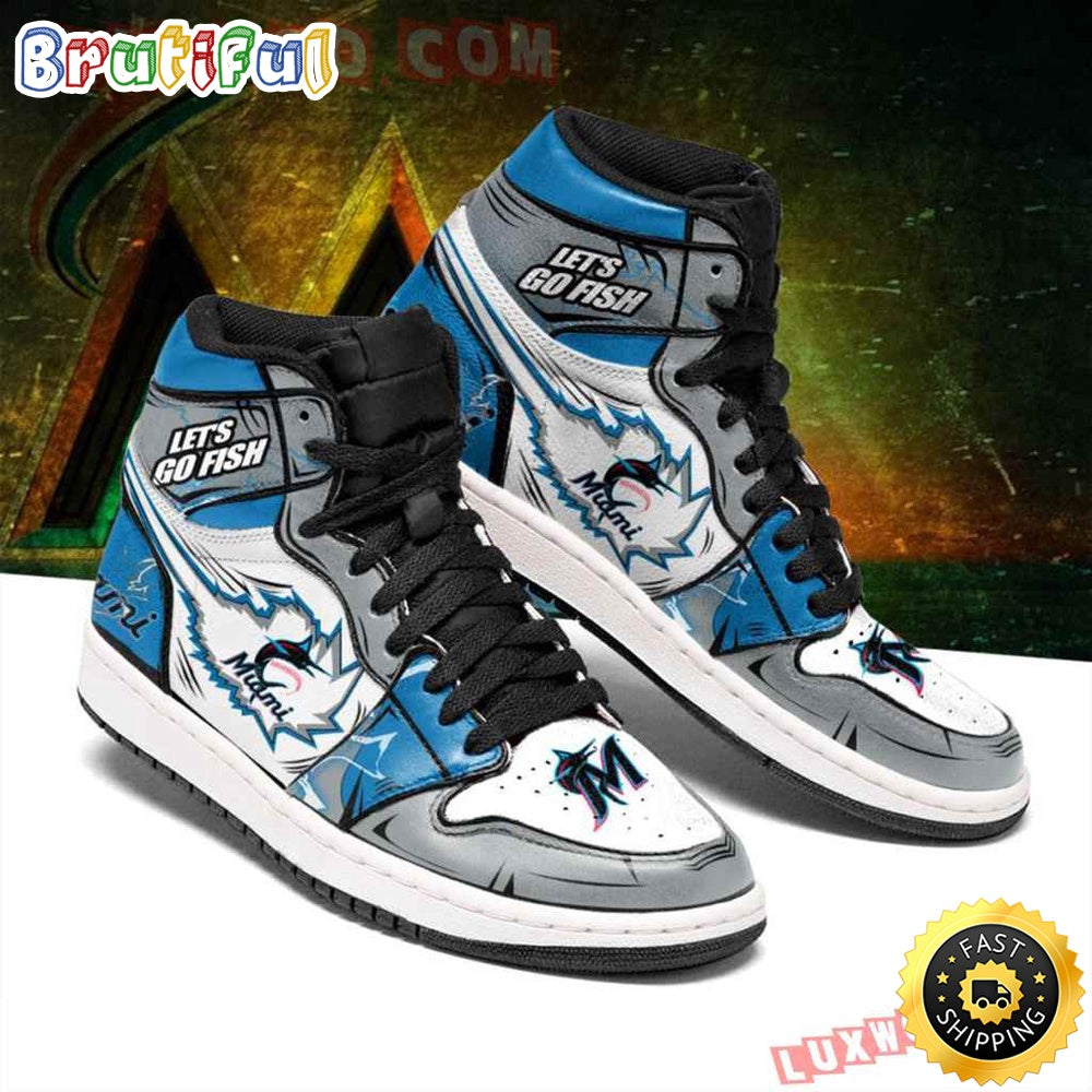 Ideafootwear Miami Marlins MLB AJ1 High Sneakers Shoes For Men And Women 2