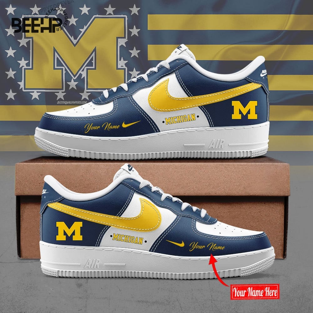 Ideafootwear Michigan Wolverines Air Low-Top Sneakers Shoes For Men And Women 1