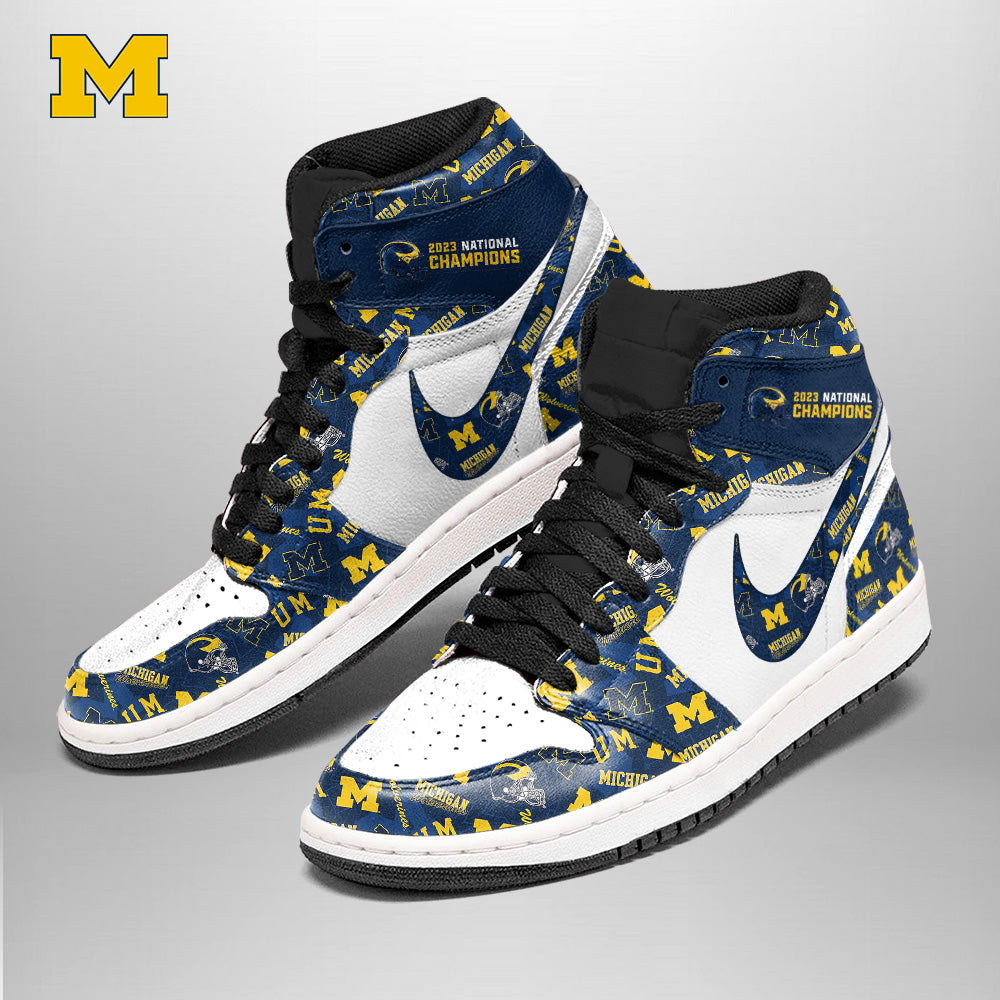 Ideafootwear Michigan Wolverines AJ1 High Sneakers Shoes For Men And Women 10