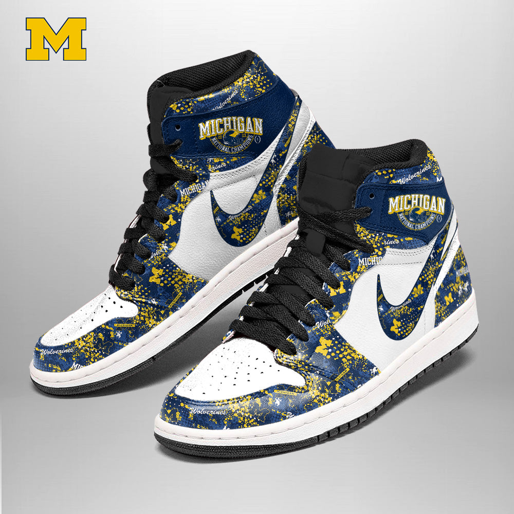 Ideafootwear Michigan Wolverines AJ1 High Sneakers Shoes For Men And Women 9
