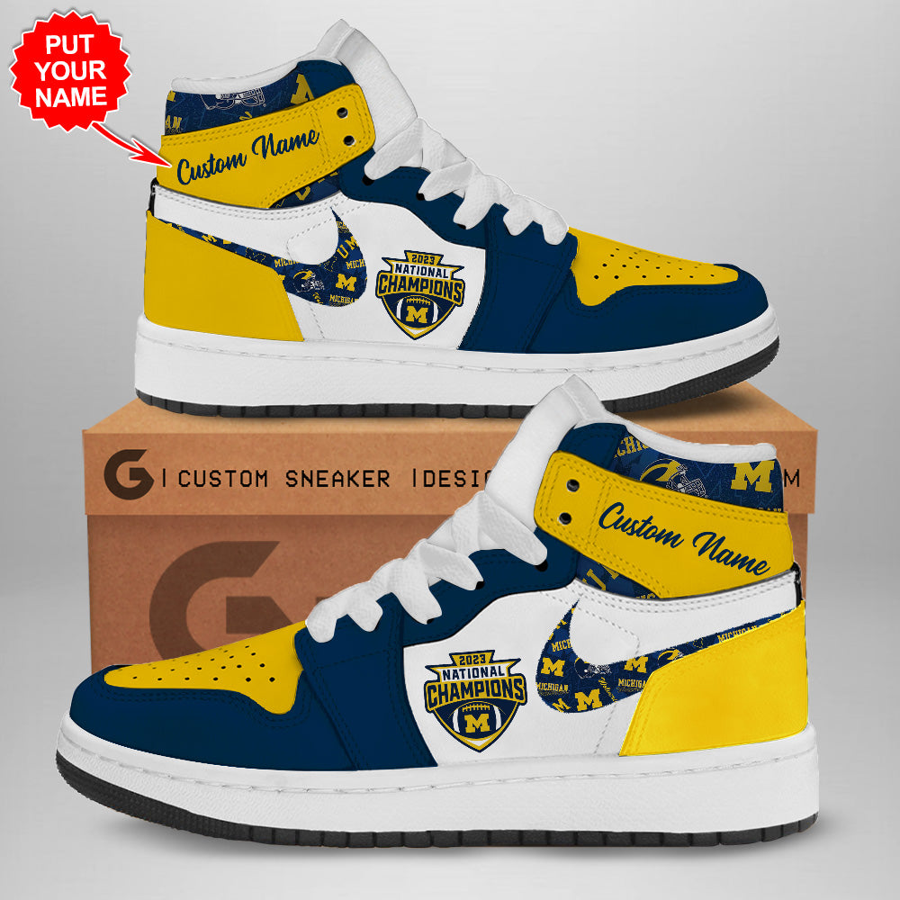 Ideafootwear Michigan Wolverines AJ1 High Sneakers Shoes For Men And Women 2