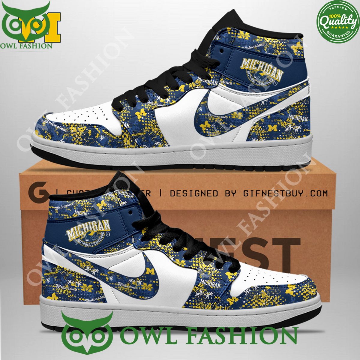 Ideafootwear Michigan Wolverines AJ1 High Sneakers Shoes For Men And Women 14