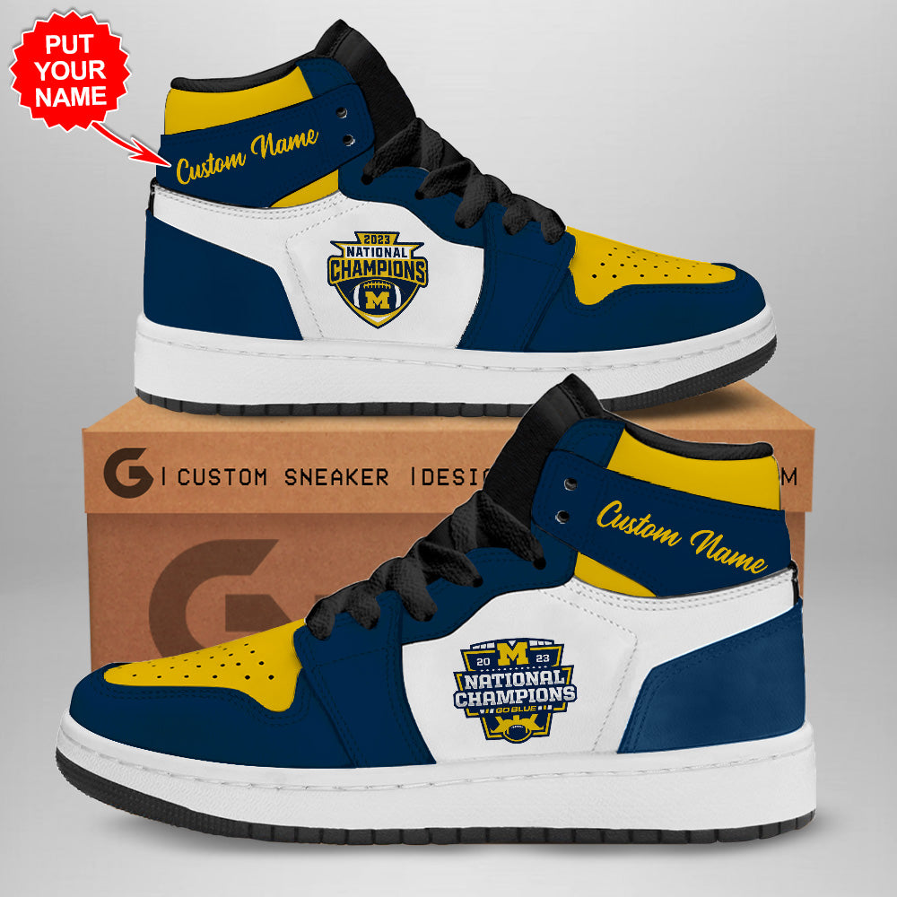 Ideafootwear Michigan Wolverines AJ1 High Sneakers Shoes For Men And Women 4