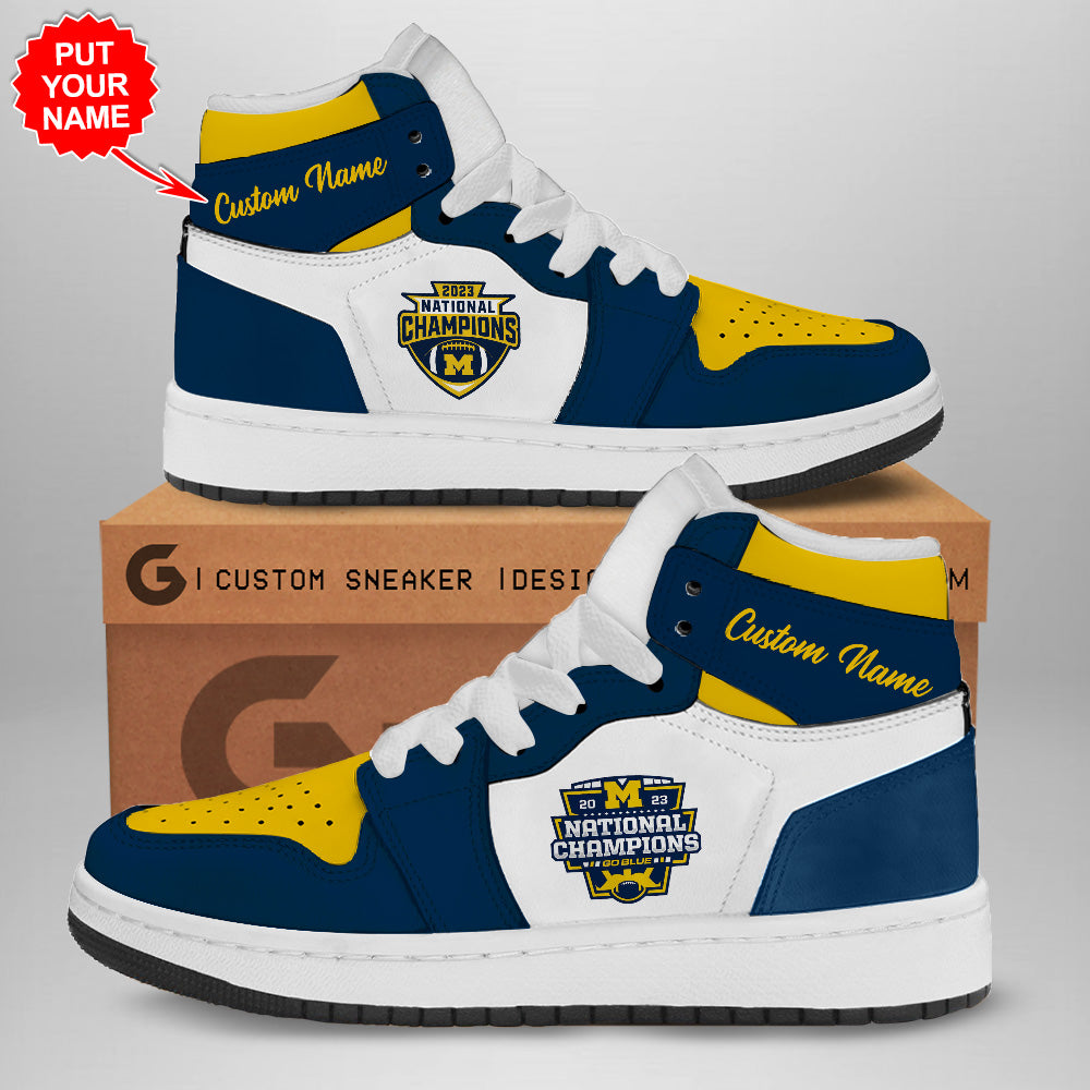 Ideafootwear Michigan Wolverines AJ1 High Sneakers Shoes For Men And Women 1