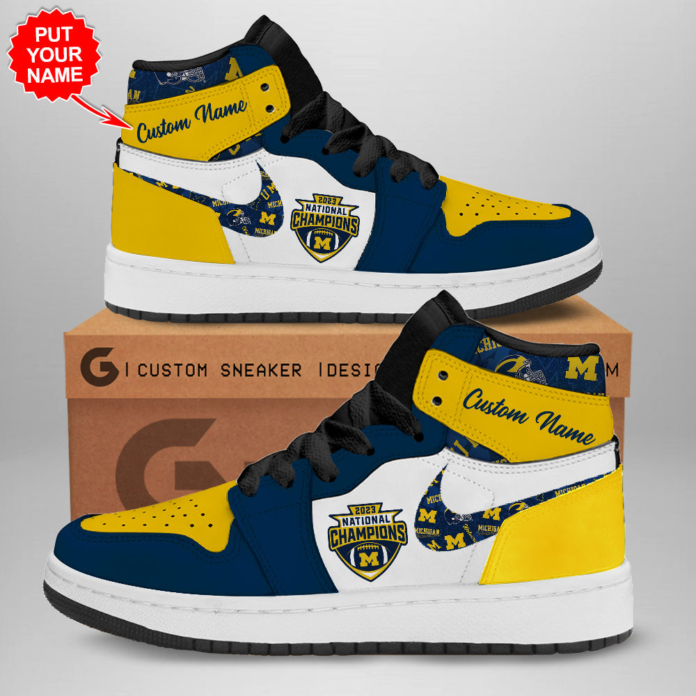 Ideafootwear Michigan Wolverines AJ1 High Sneakers Shoes For Men And Women 3