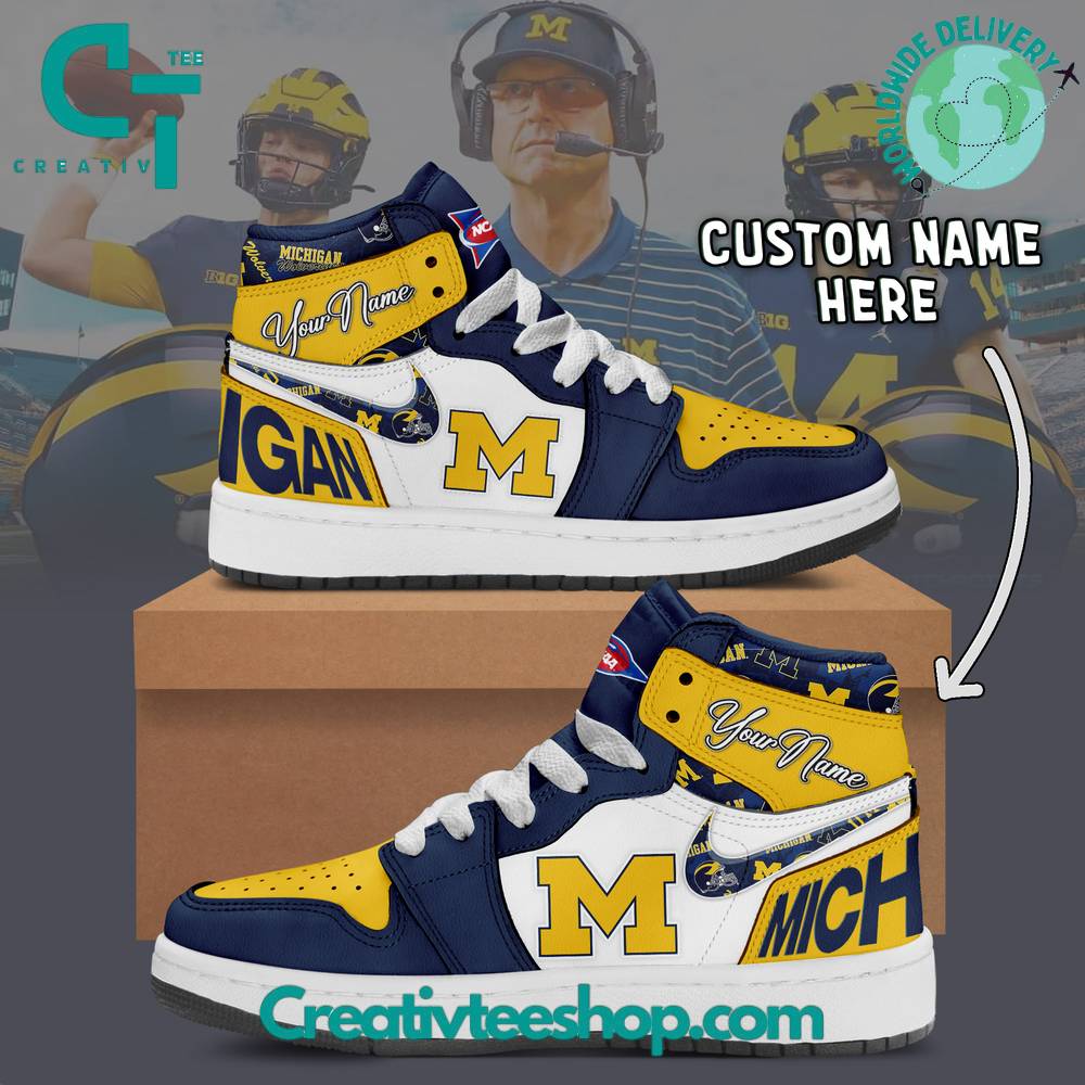 Ideafootwear Michigan Wolverines AJ1 High Sneakers Shoes For Men And Women 5