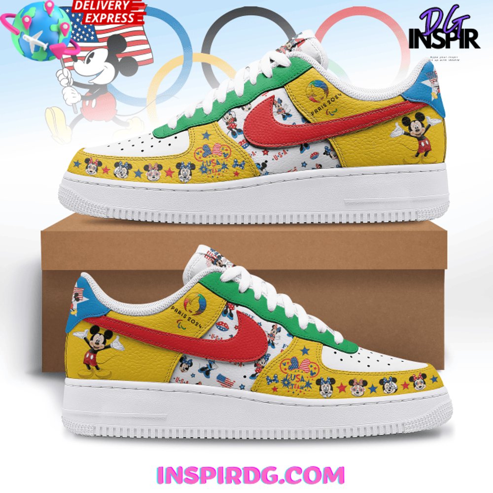 Ideafootwear Mickey Mouse USA Olympic Paris Air Low-Top Sneakers Shoes For Men And Women 1