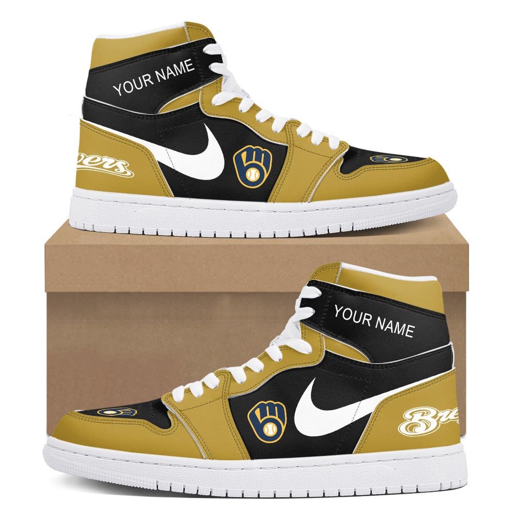 Ideafootwear Milwaukee Brewers AJ1 High Sneakers Shoes For Men And Women 7