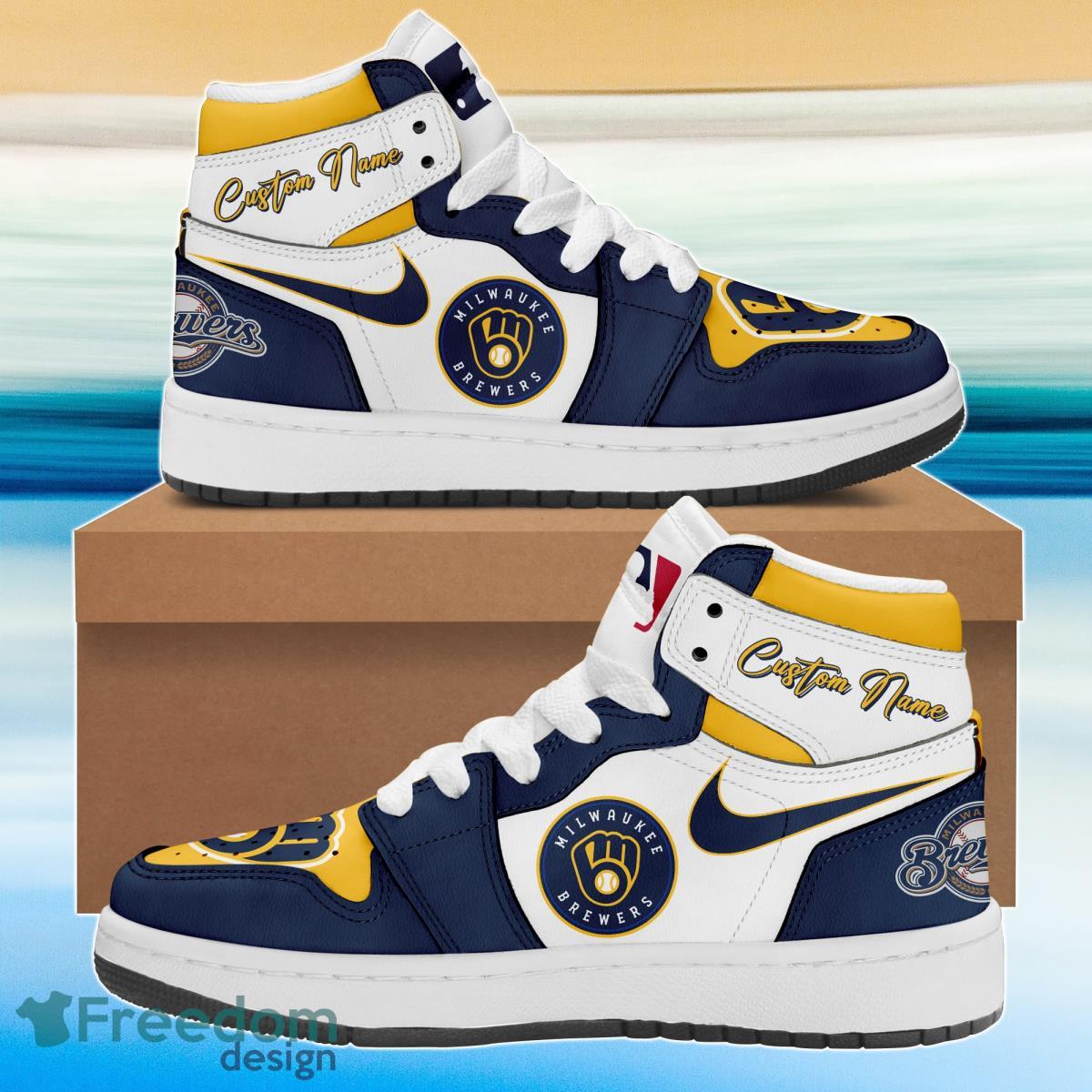 Ideafootwear Milwaukee Brewers AJ1 High Sneakers Shoes For Men And Women 3
