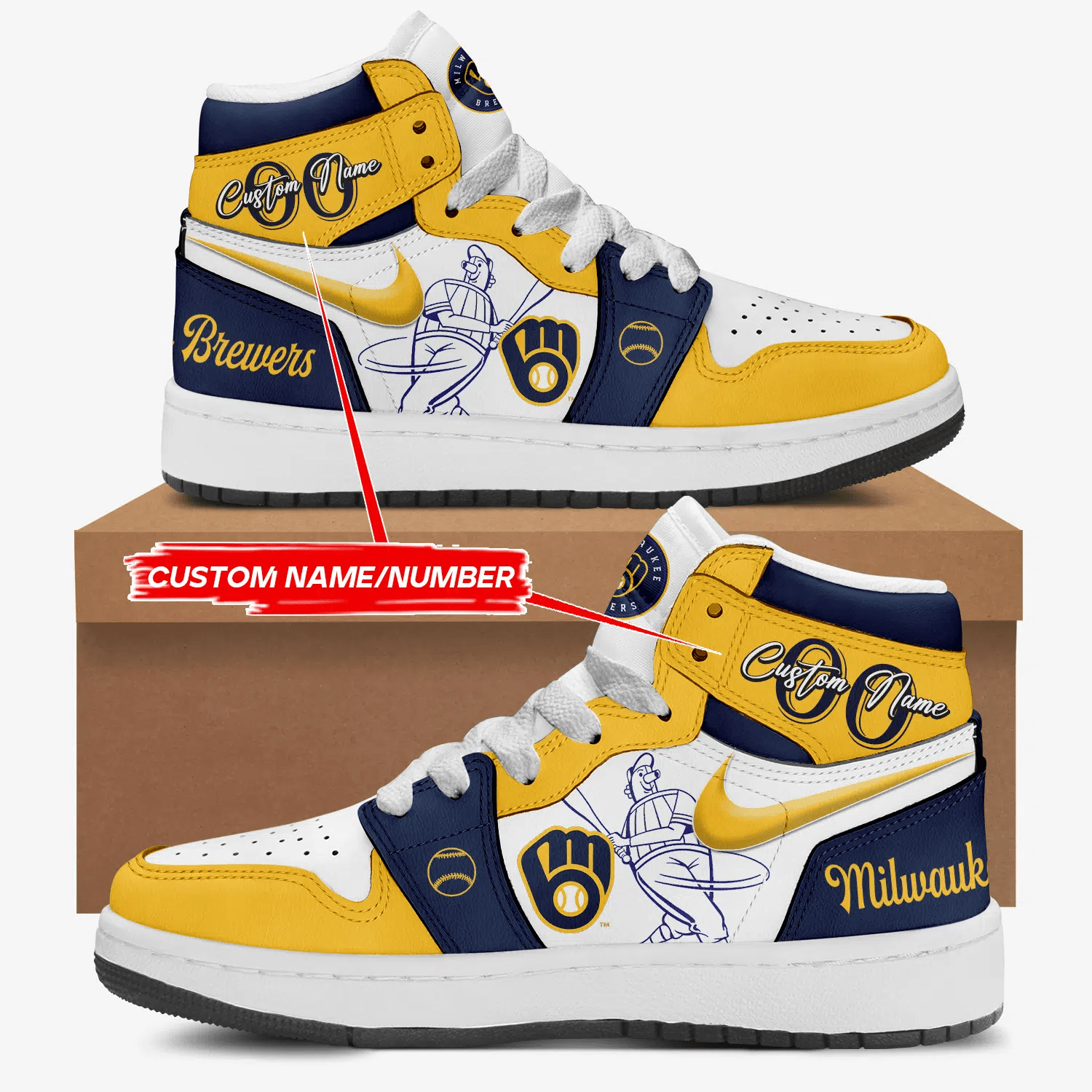 Ideafootwear Milwaukee Brewers AJ1 High Sneakers Shoes For Men And Women 4