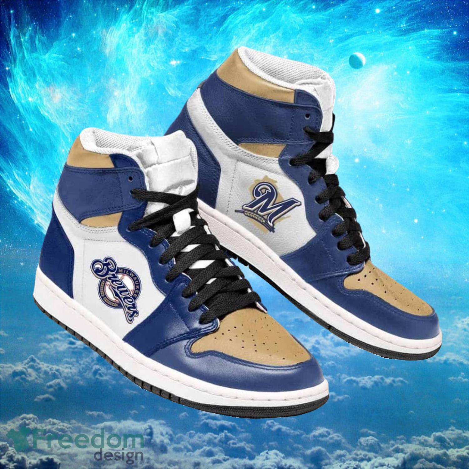 Ideafootwear Milwaukee Brewers AJ1 High Sneakers Shoes For Men And Women 10