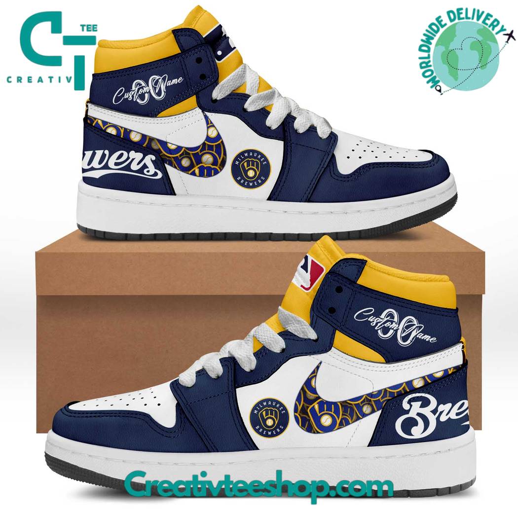 Ideafootwear Milwaukee Brewers AJ1 High Sneakers Shoes For Men And Women 8
