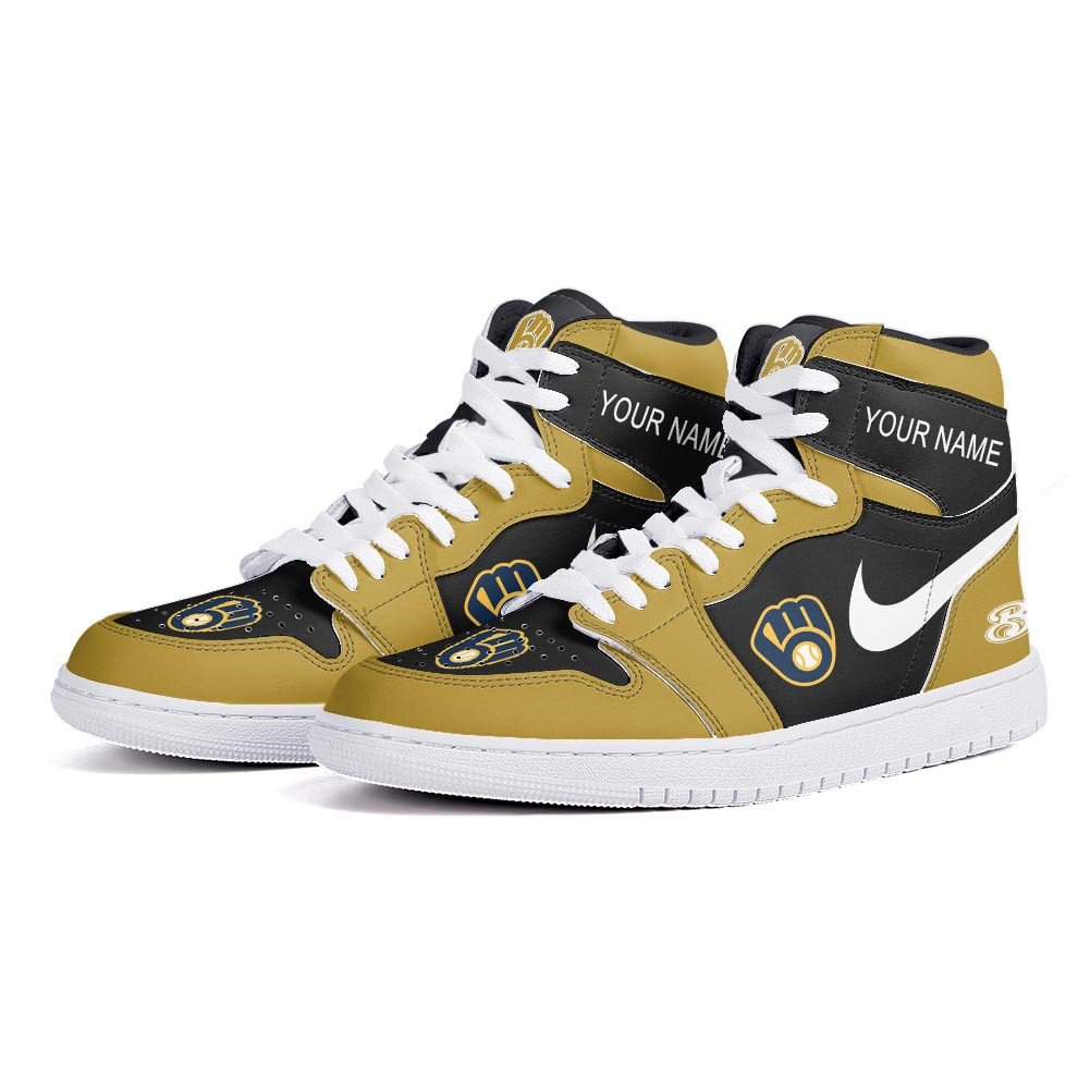 Ideafootwear Milwaukee Brewers AJ1 High Sneakers Shoes For Men And Women 7