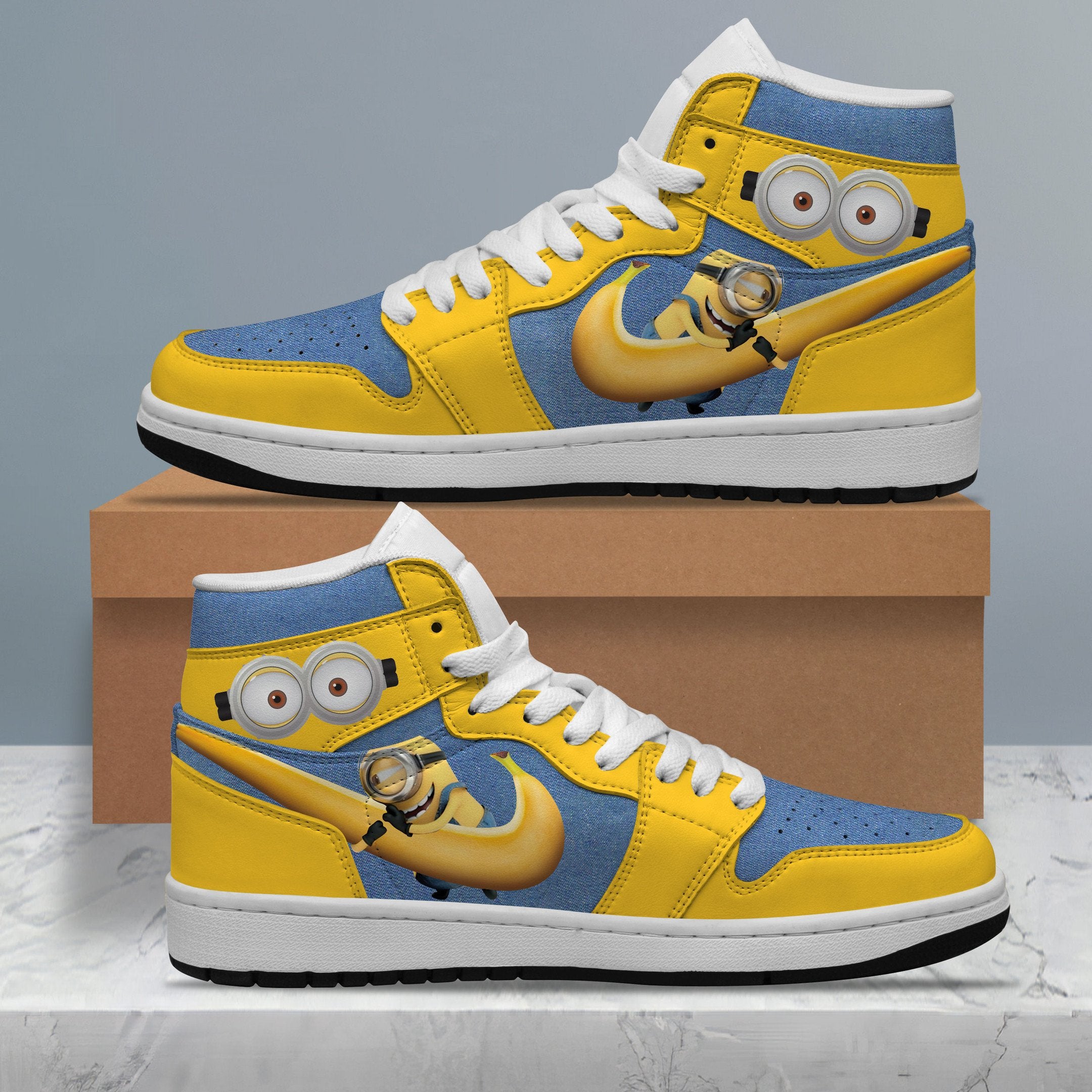 Ideafootwear Minions AJ1 High Sneakers Shoes For Men And Women 2