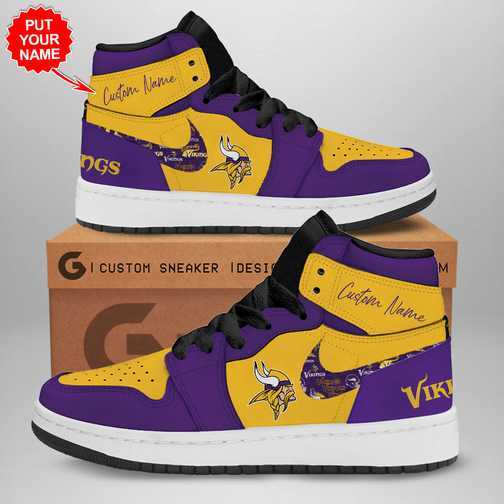 Ideafootwear Minnesota Vikings AJ1 High Sneakers Shoes For Men And Women 6
