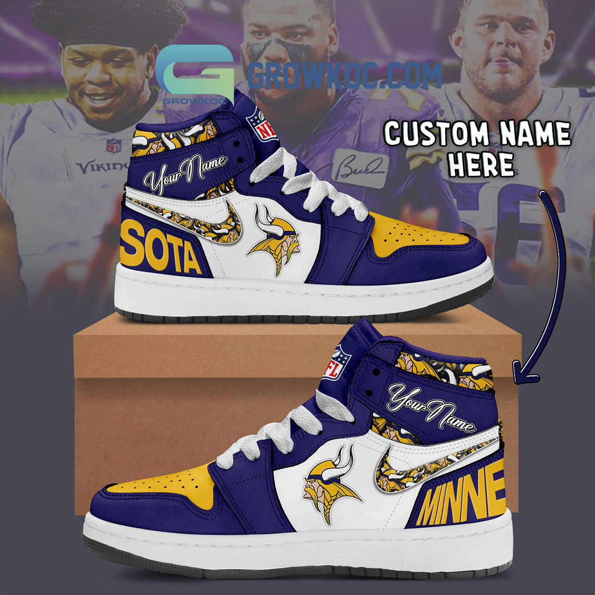 Ideafootwear Minnesota Vikings AJ1 High Sneakers Shoes For Men And Women 7