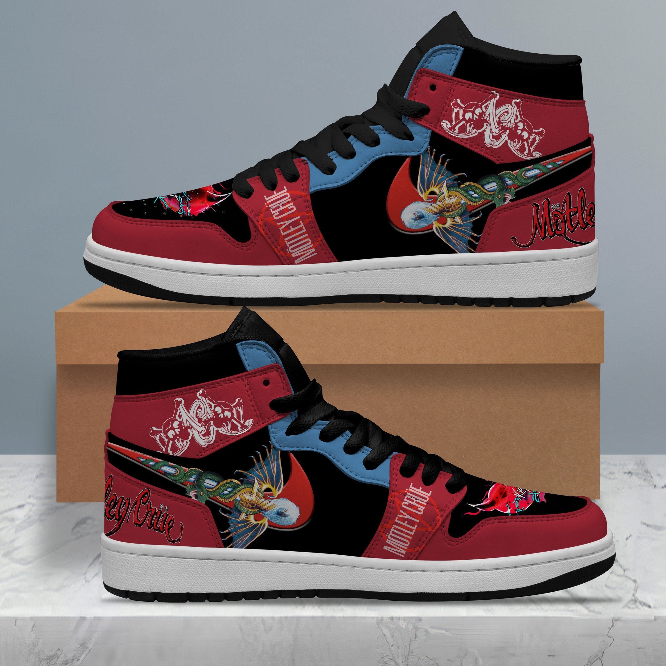 Ideafootwear Motley Crue AJ1 High Sneakers Shoes For Men And Women 4
