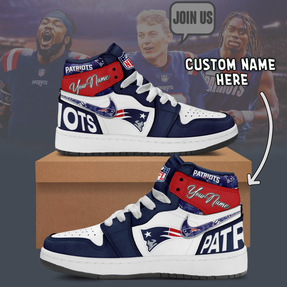 Ideafootwear New England Patriots AJ1 High Sneakers Shoes For Men And Women 6