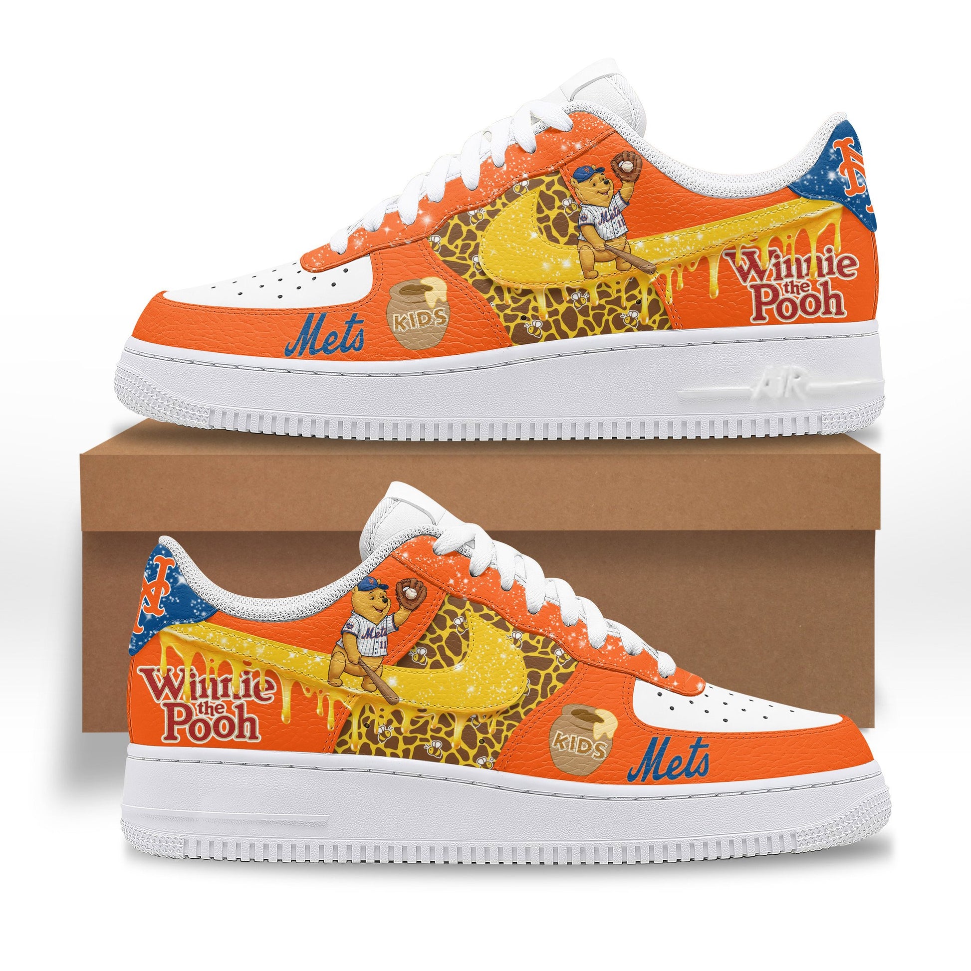 Ideafootwear New York Mets x Winnie the Pooh Air Low-Top Sneakers Shoes For Men And Women 1