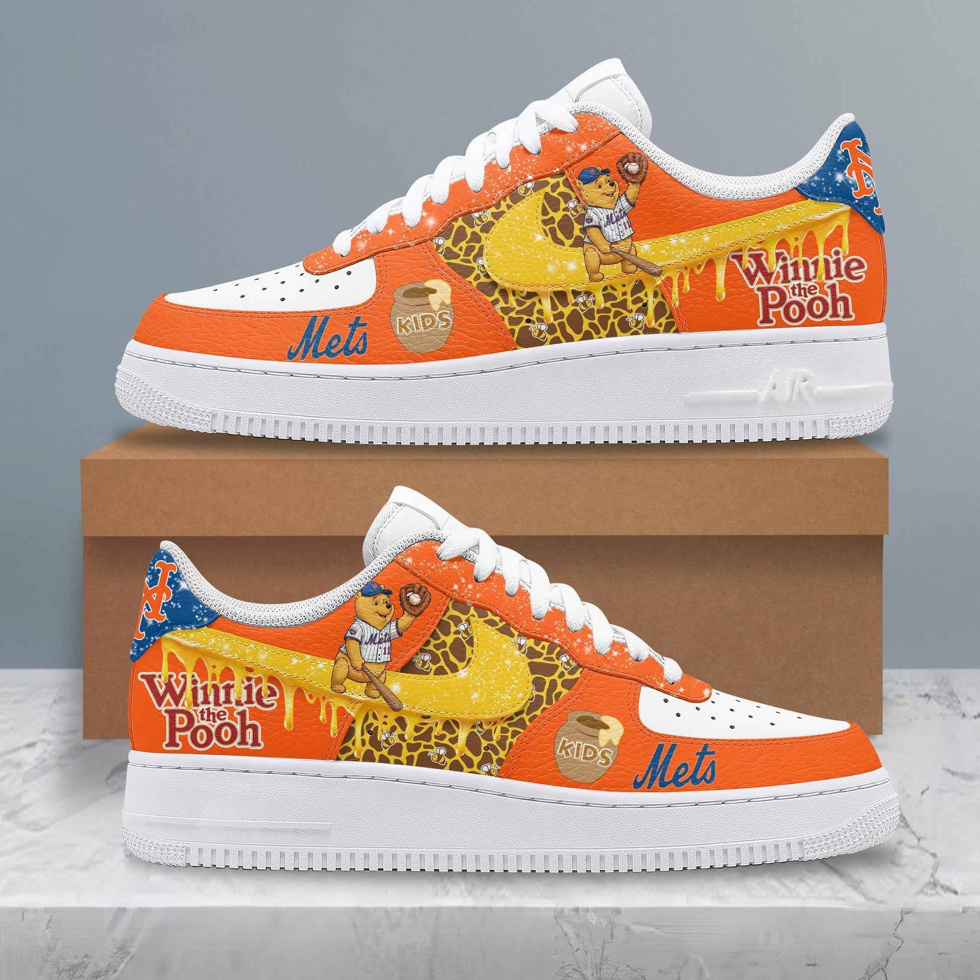 Ideafootwear New York Mets x Winnie the Pooh Air Low-Top Sneakers Shoes For Men And Women 1