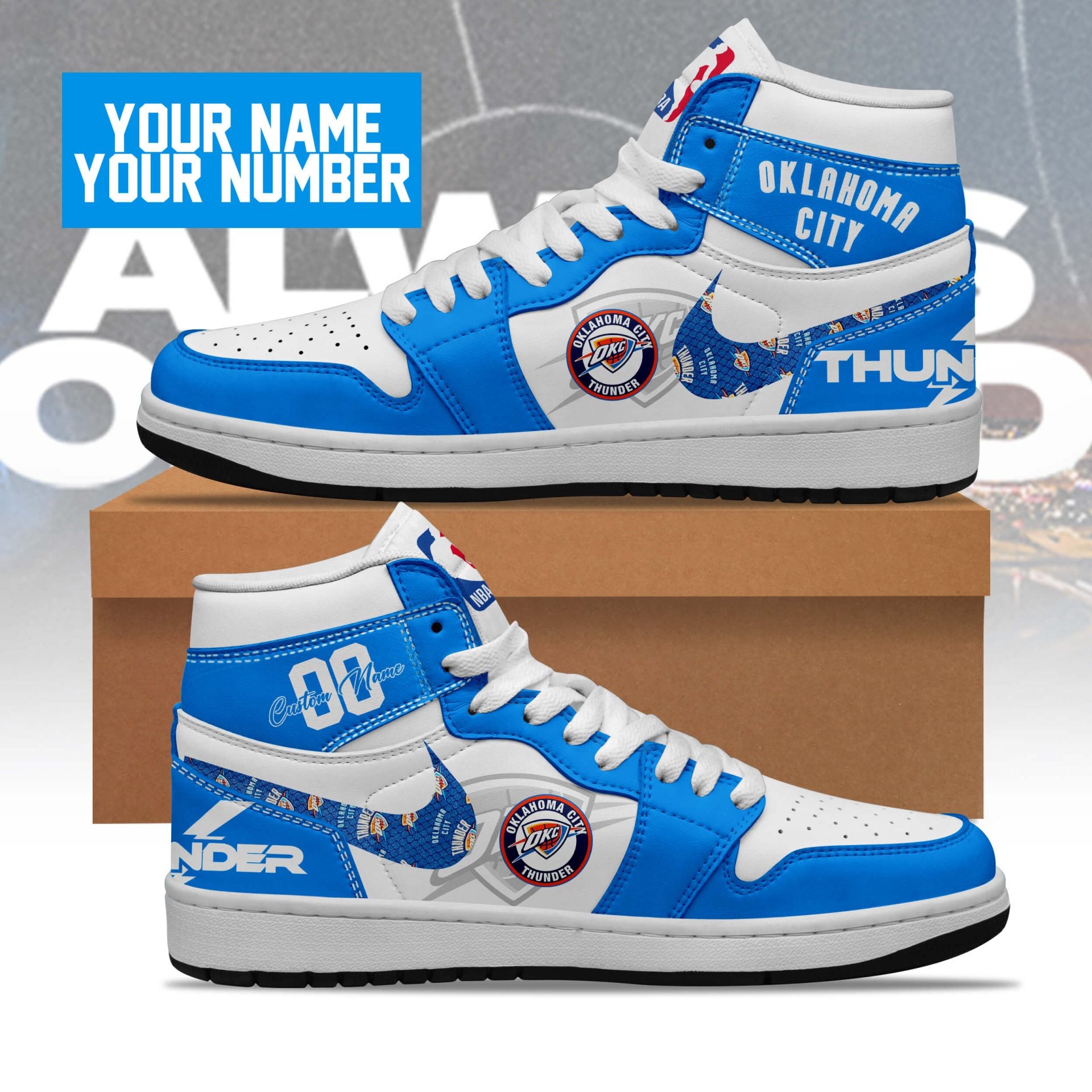 Ideafootwear Oklahoma City Thunder AJ1 High Sneakers Shoes For Men And Women 1