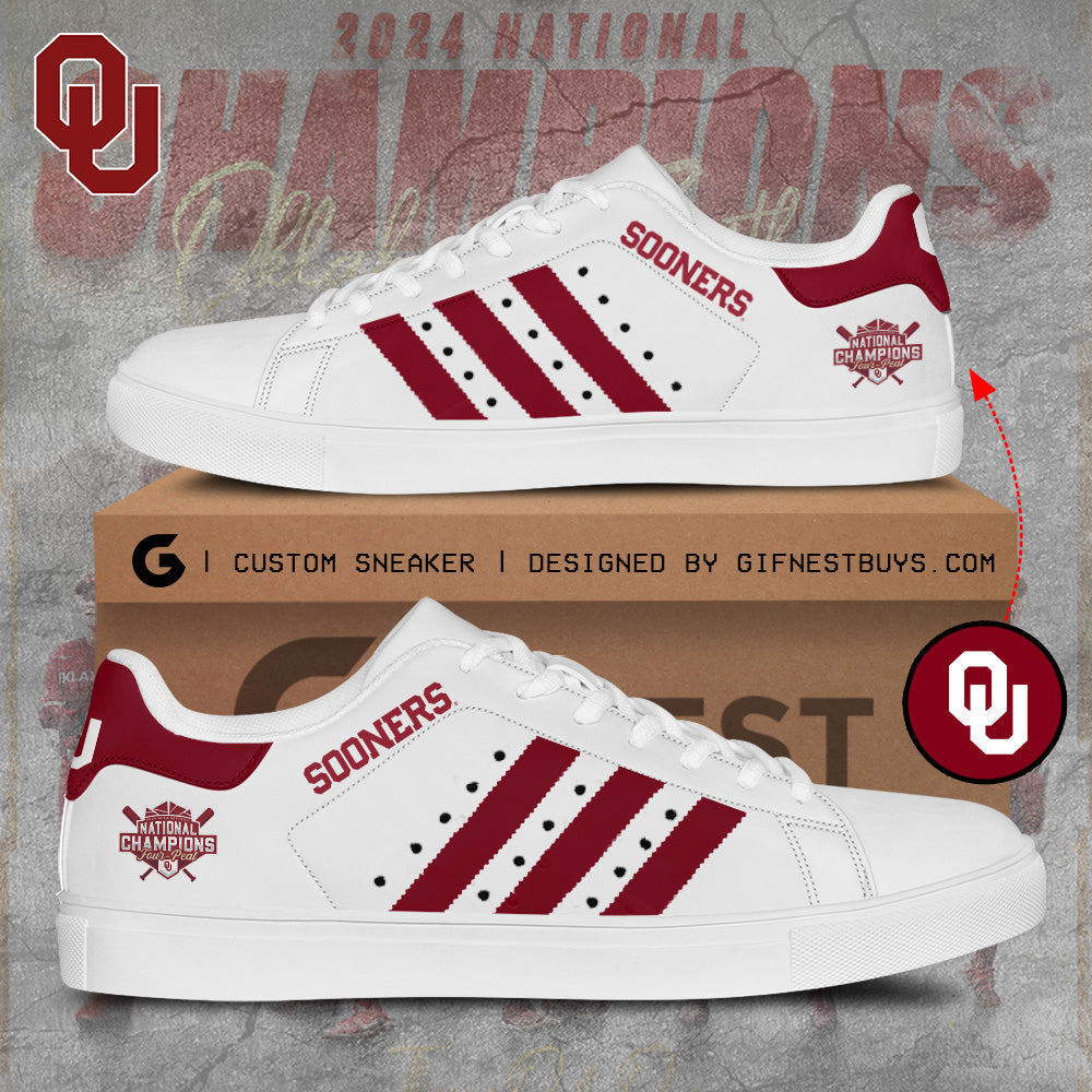 Ideafootwear Oklahoma Sooners Women's Softball Skate Stan Shoes Sneakes For Men And Women 3