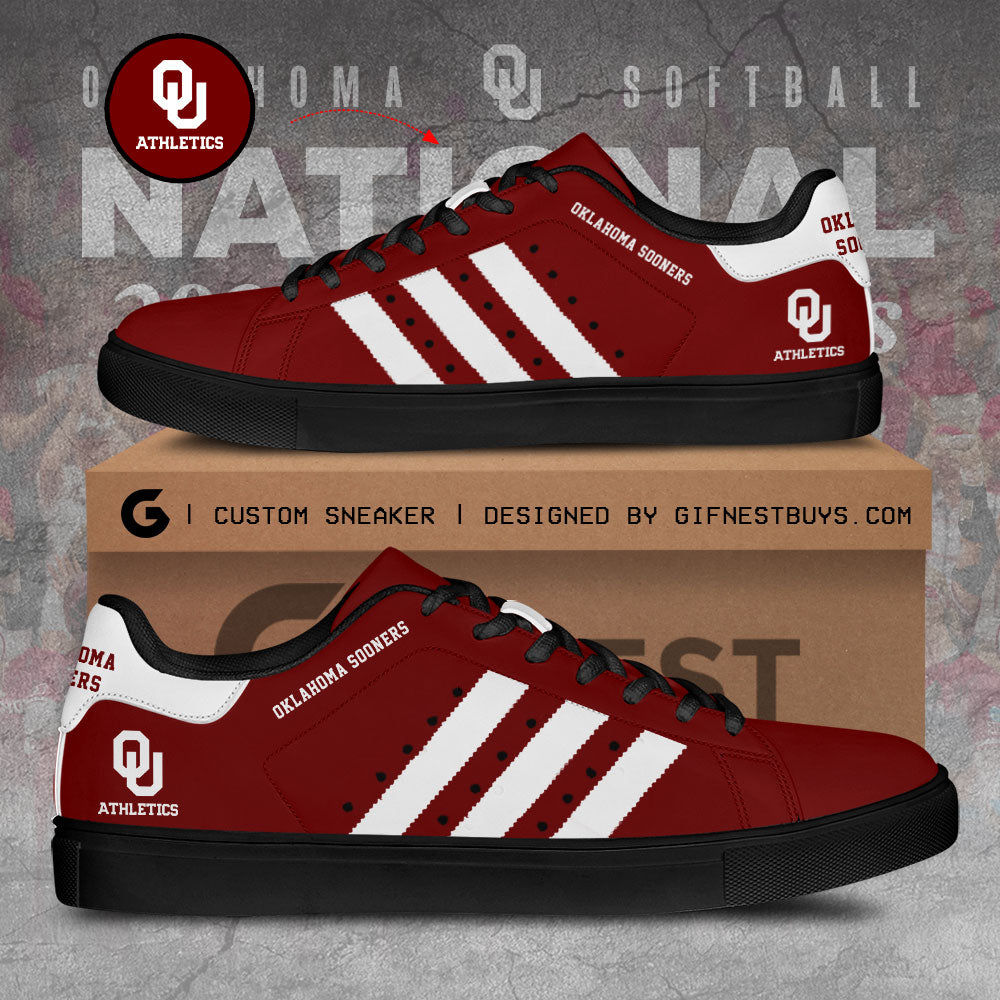 Ideafootwear Oklahoma Sooners Women's Softball Skate Stan Shoes Sneakes For Men And Women 2