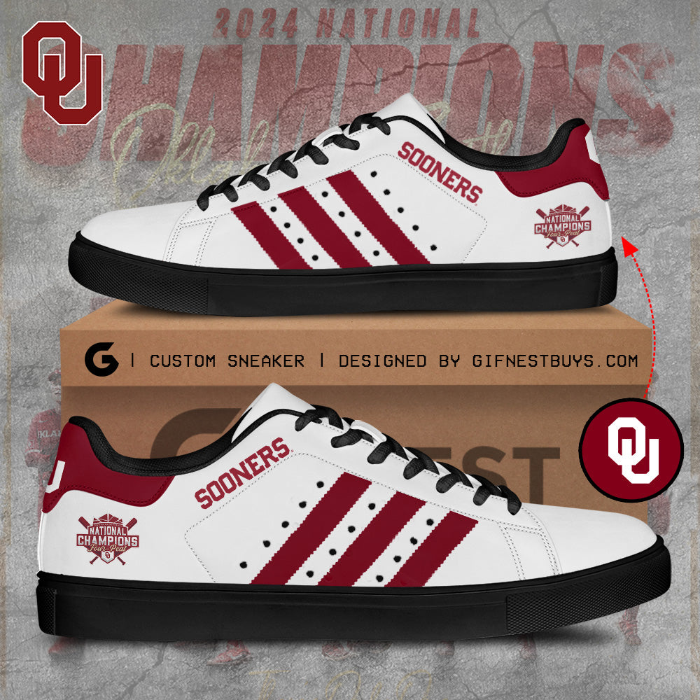 Ideafootwear Oklahoma Sooners Women's Softball Skate Stan Shoes Sneakes For Men And Women 3
