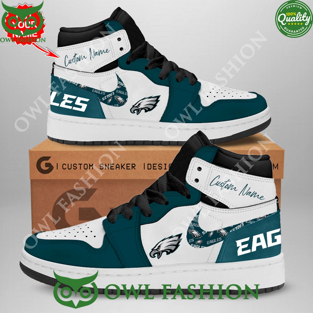Ideafootwear Philadelphia Eagles AJ1 High Sneakers Shoes For Men And Women 16