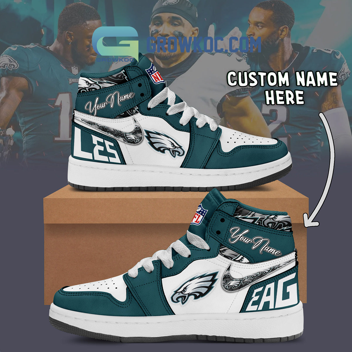 Ideafootwear Philadelphia Eagles AJ1 High Sneakers Shoes For Men And Women 6