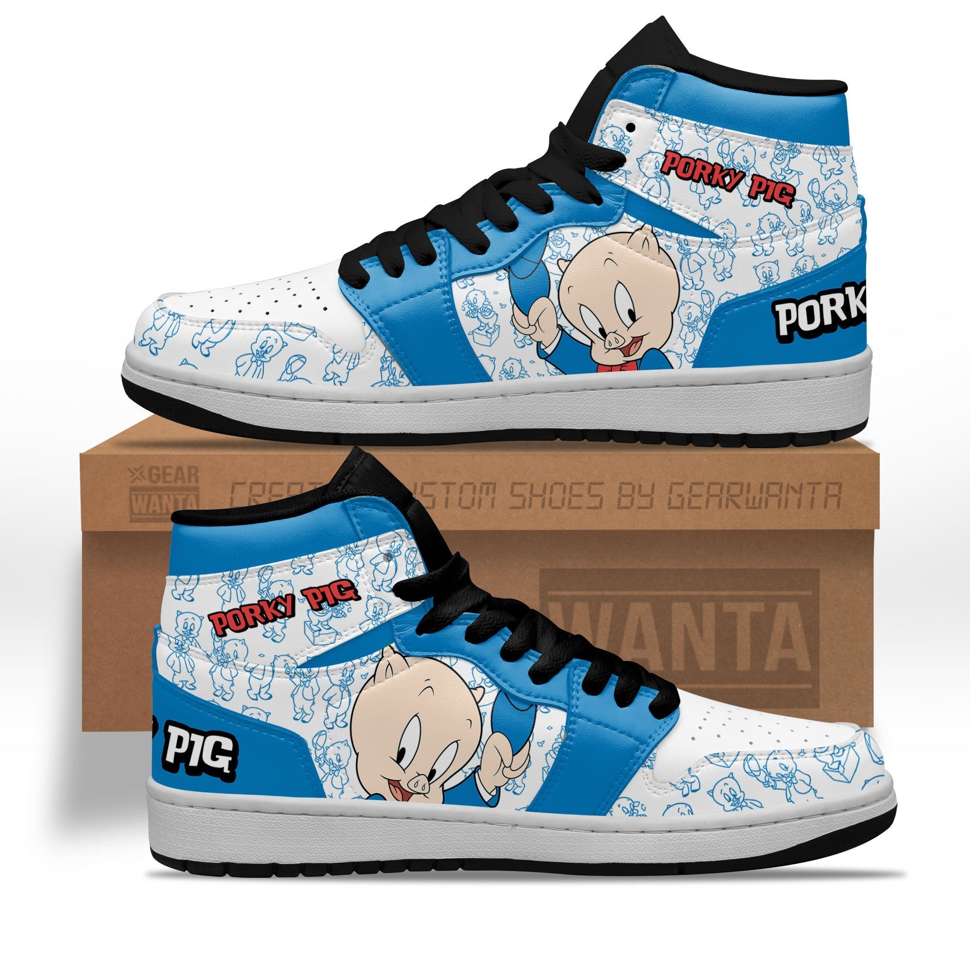 Ideafootwear Porky Pig AJ1 High Sneakers Shoes For Men And Women 1