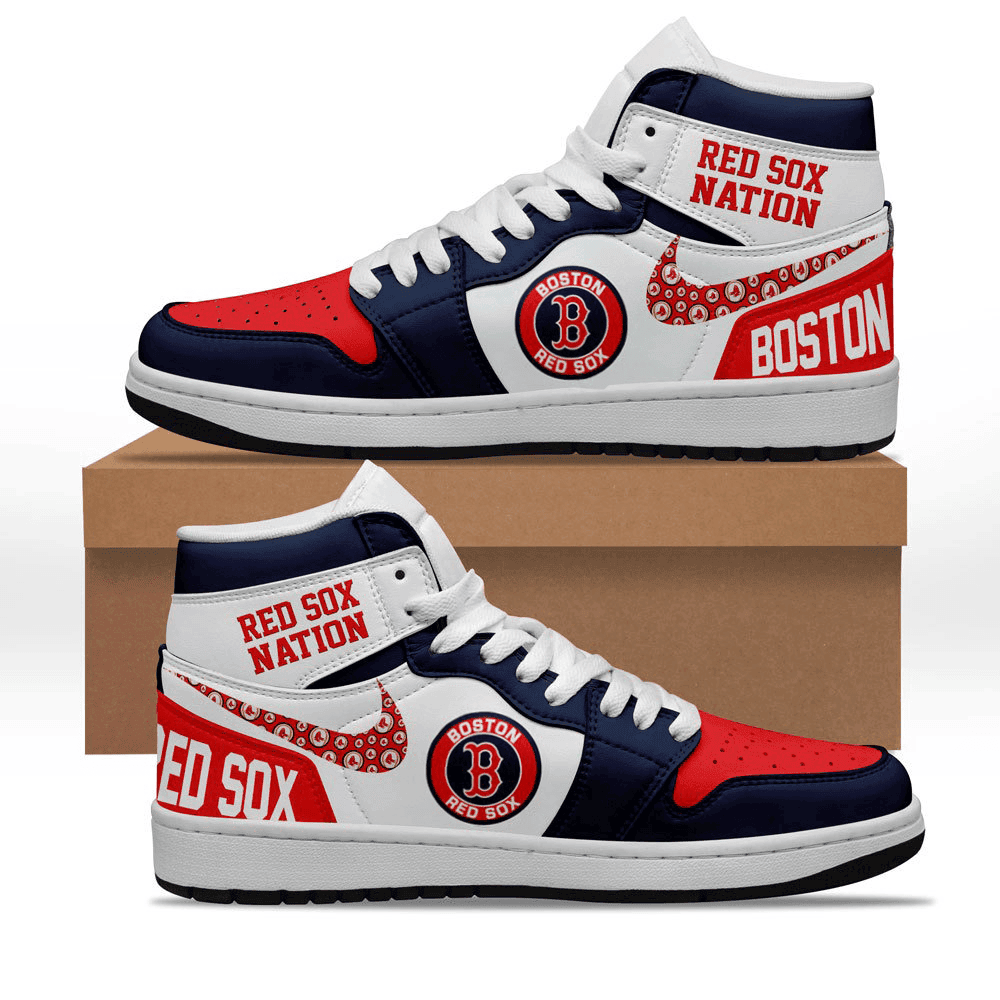 Ideafootwear Red Sox Nation AJ1 High Sneakers Shoes For Men And Women 1