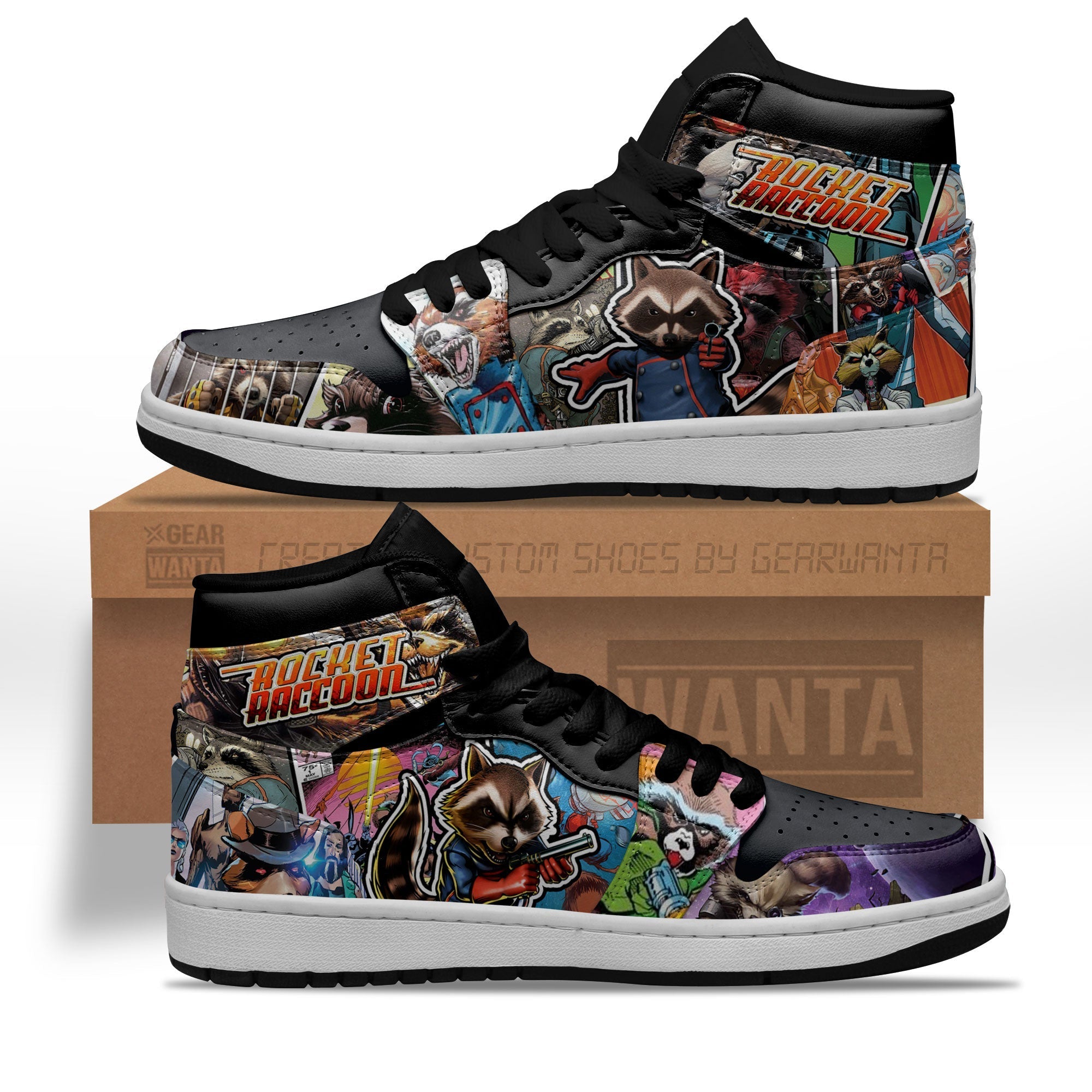 Ideafootwear Rocket Raccoon AJ1 High Sneakers Shoes For Men And Women 1