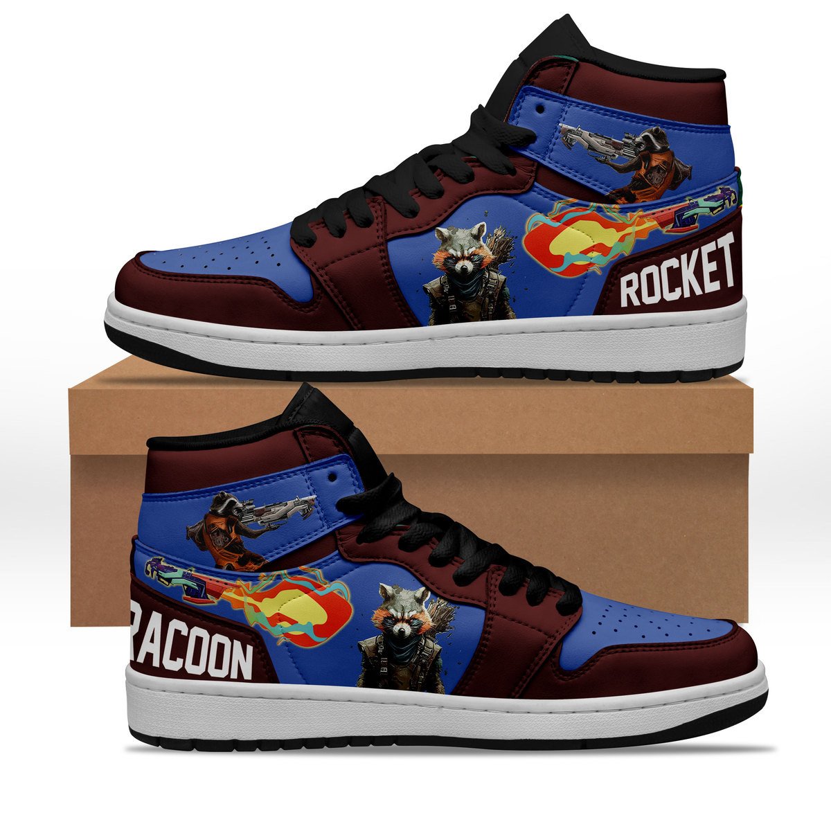 Ideafootwear Rocket Raccoon AJ1 High Sneakers Shoes For Men And Women 2
