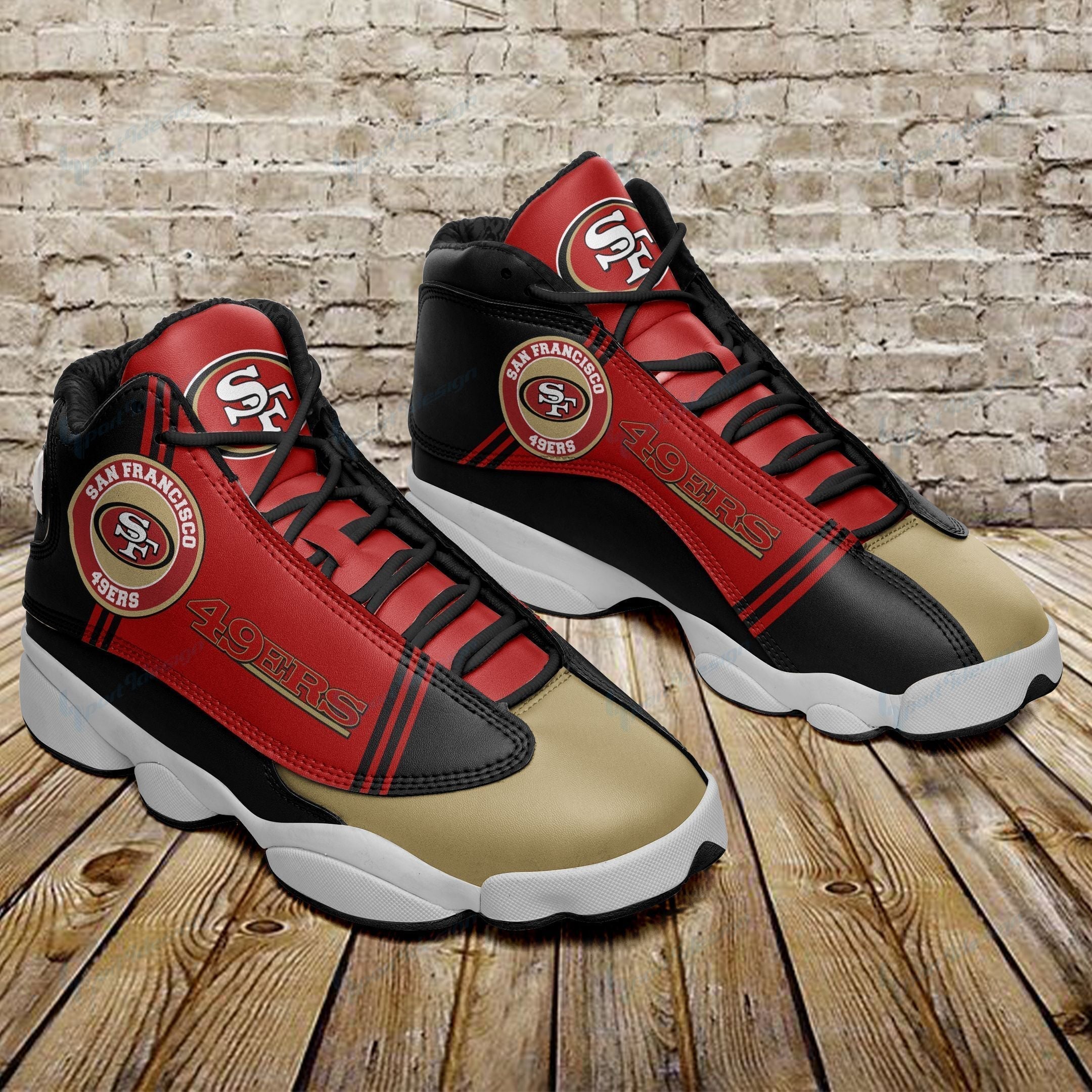 Ideafootwear San Francisco 49ers AJ13 Sneakers Shoes For Men And Women 50