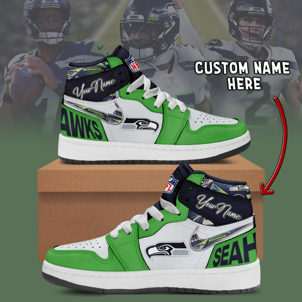 Ideafootwear Seattle Seahawks AJ1 High Sneakers Shoes For Men And Women 5